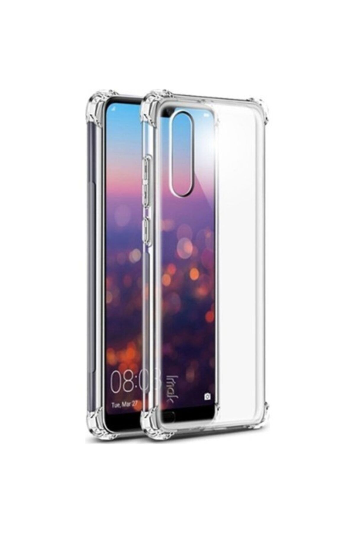 Fibaks Huawei P Smart Pro 2019 Kılıf Crystal Sert Pc Antishock Darbe Emici Kenar Şeffaf Silikon Kapak