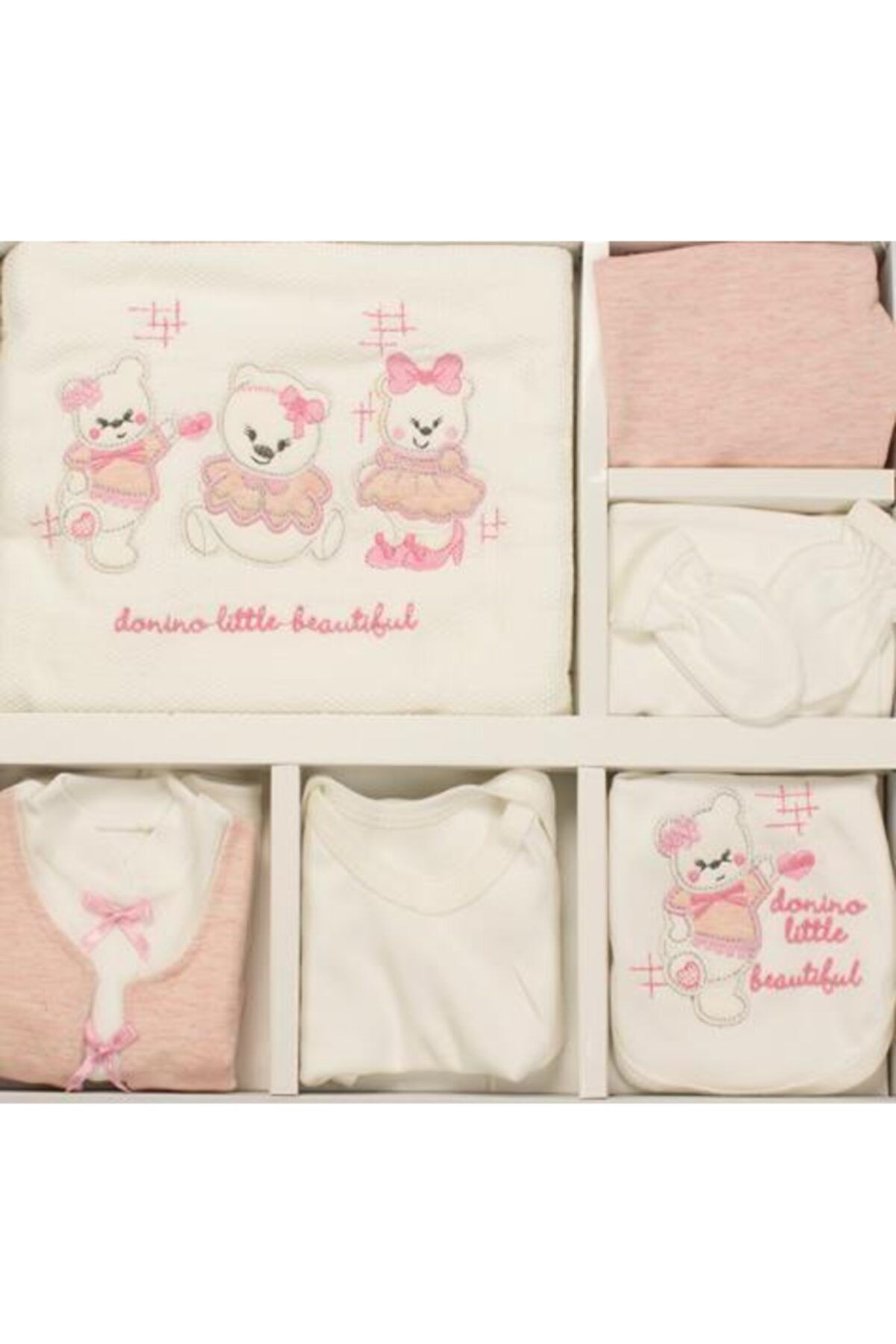 Donino Baby Kız Bebek Pembe Ayıcıklı 10’lu Set Yeni Doğan - Hastane Çıkışı Ve Mevlütlük Takım