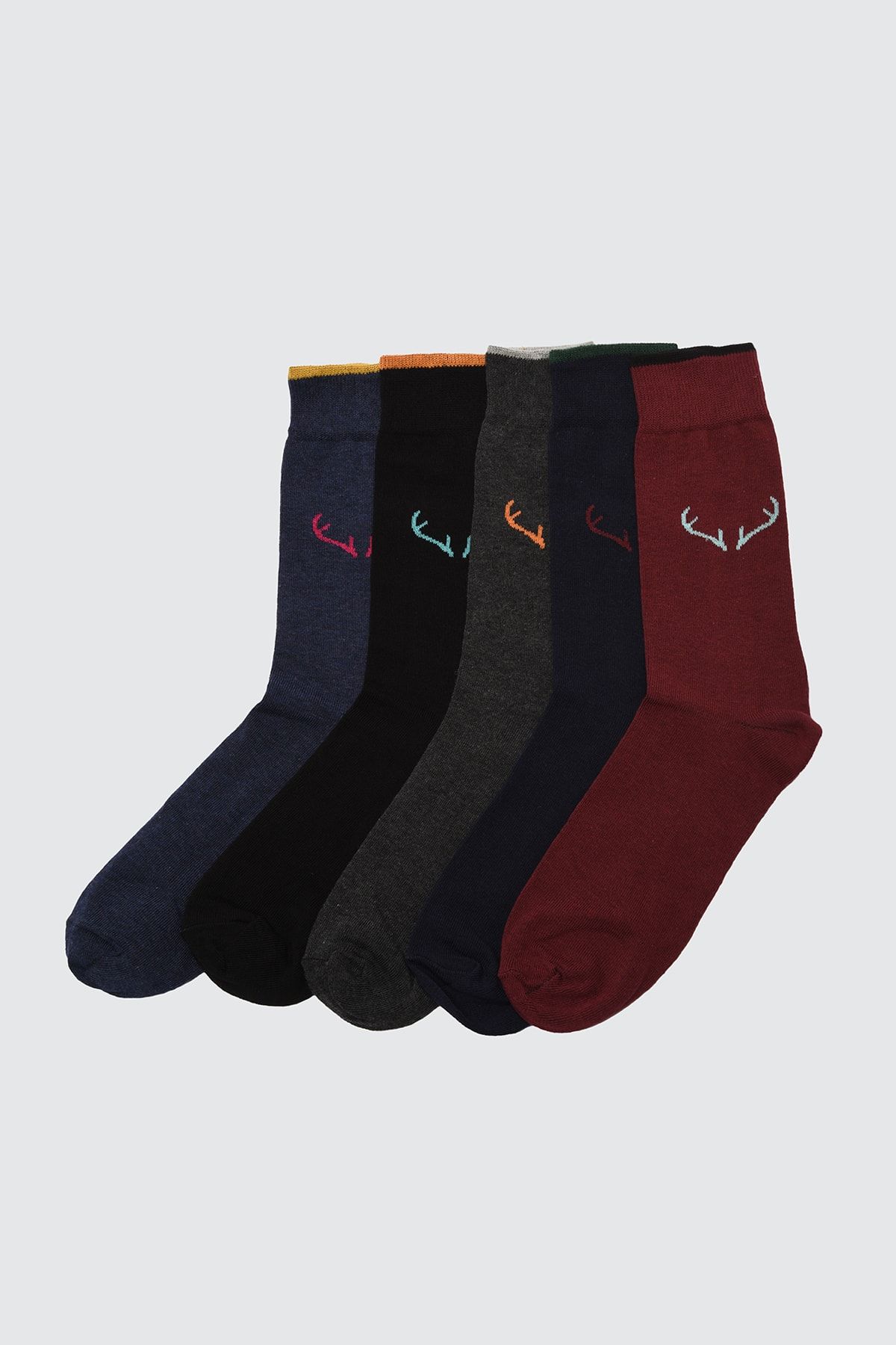 TRENDYOL MAN Çok Renkli  5'li Paket Pamuklu Geyik Desenli Soket-Uzun Çorap TMNAW20CO0020