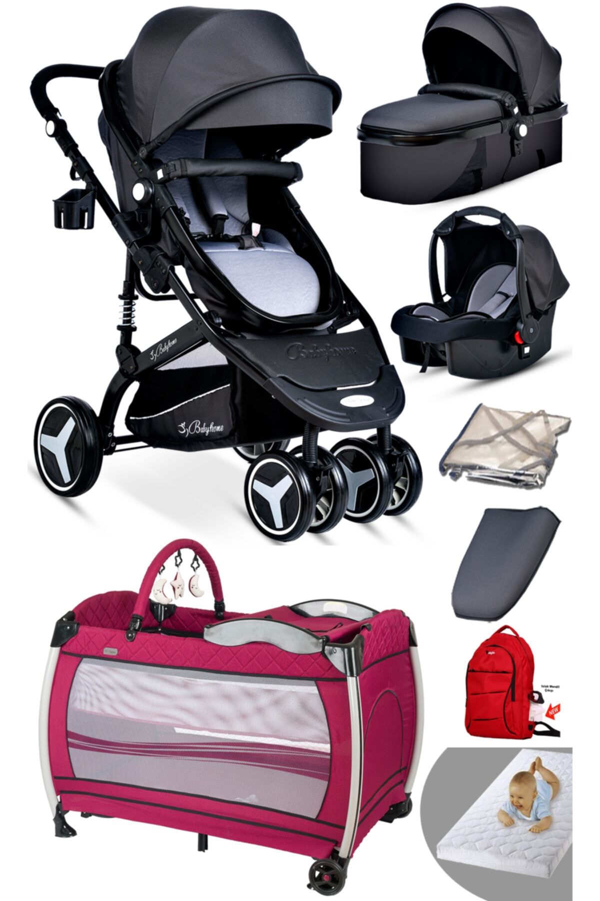Baby Home 945 Travel Yeni Doğan 8'in1 Sistem Bebek Arabası Set Ve 600 Oyun Parkı Beşik Park Yatak