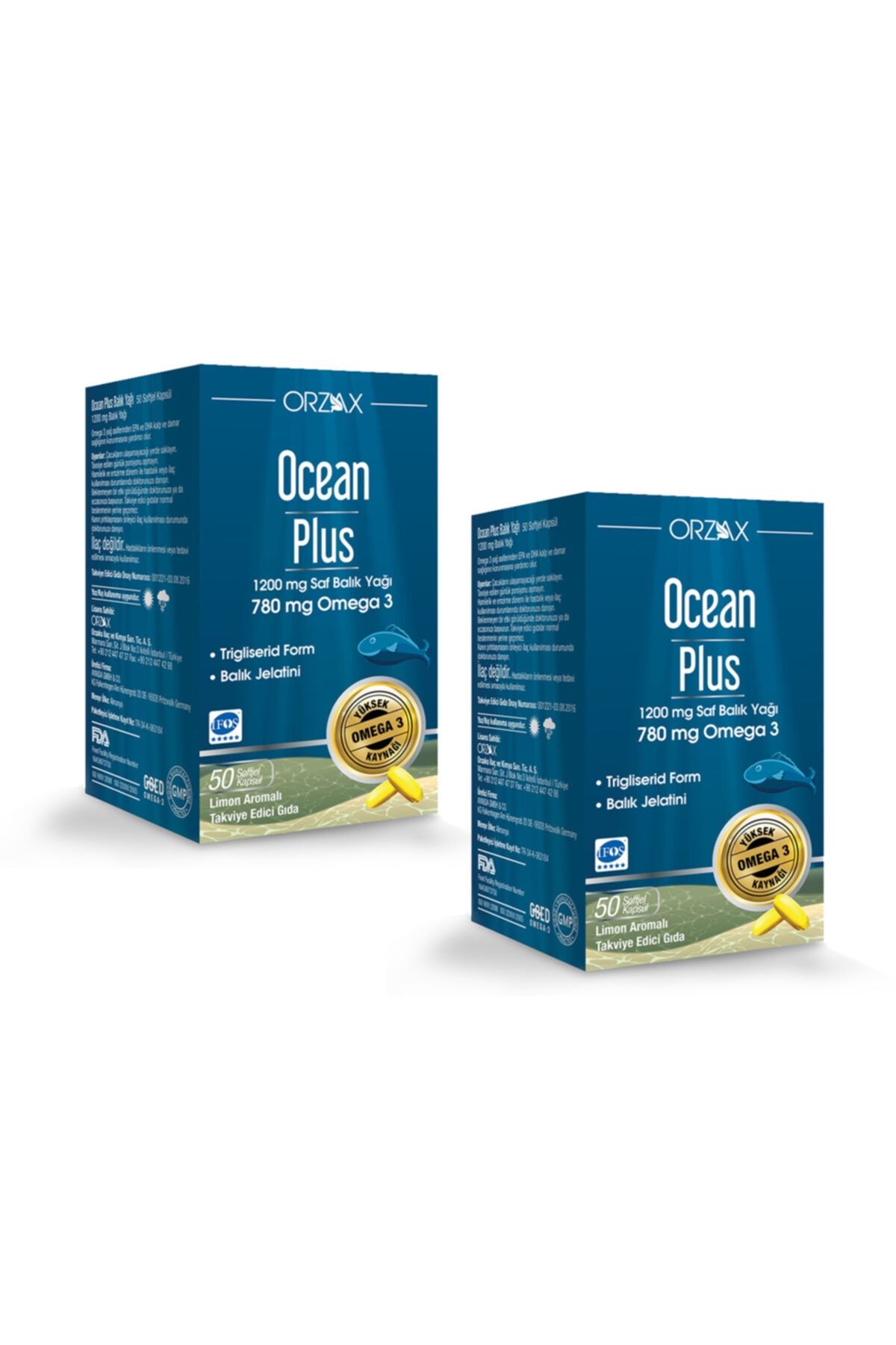 Ocean Ocean Plus 1200 Mg Balık Yağı 50 Kapsül Limon Aromalı X2 Adet