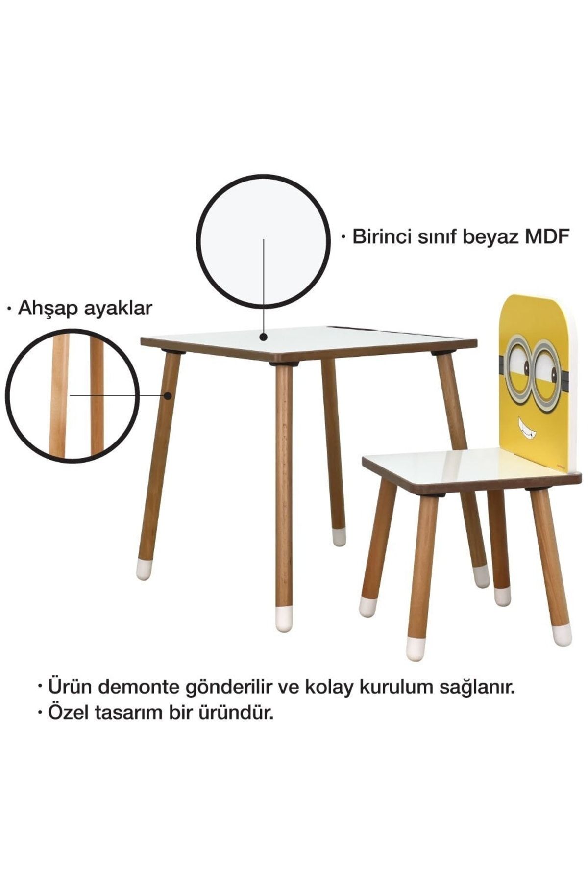 Çocuk Aktivite Masa Ve Sandalye Takımı - Mdf- Minions - Yaz Sil Özellikli_2