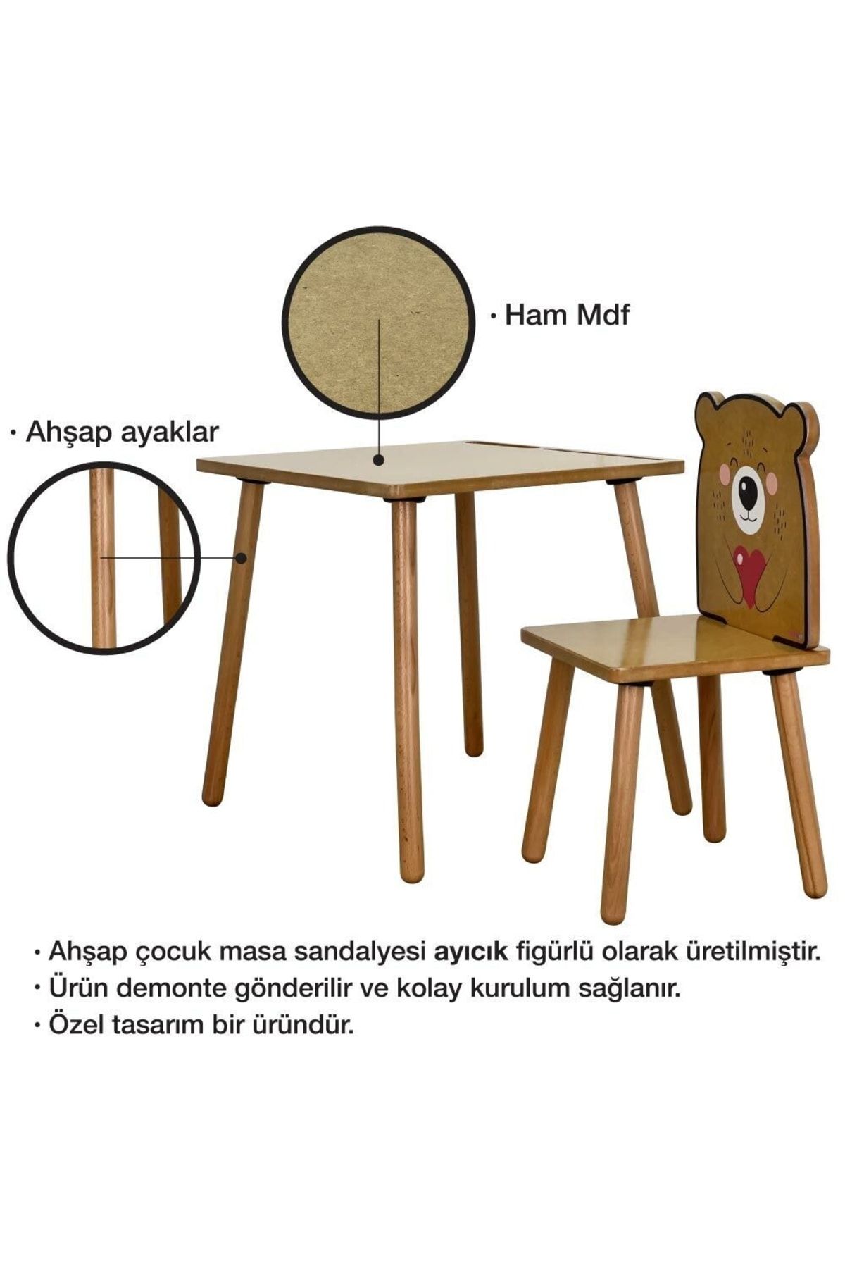 Çocuk Aktivite Masa Ve Sandalye Takımı - Ham Mdf - Ayıcık_2