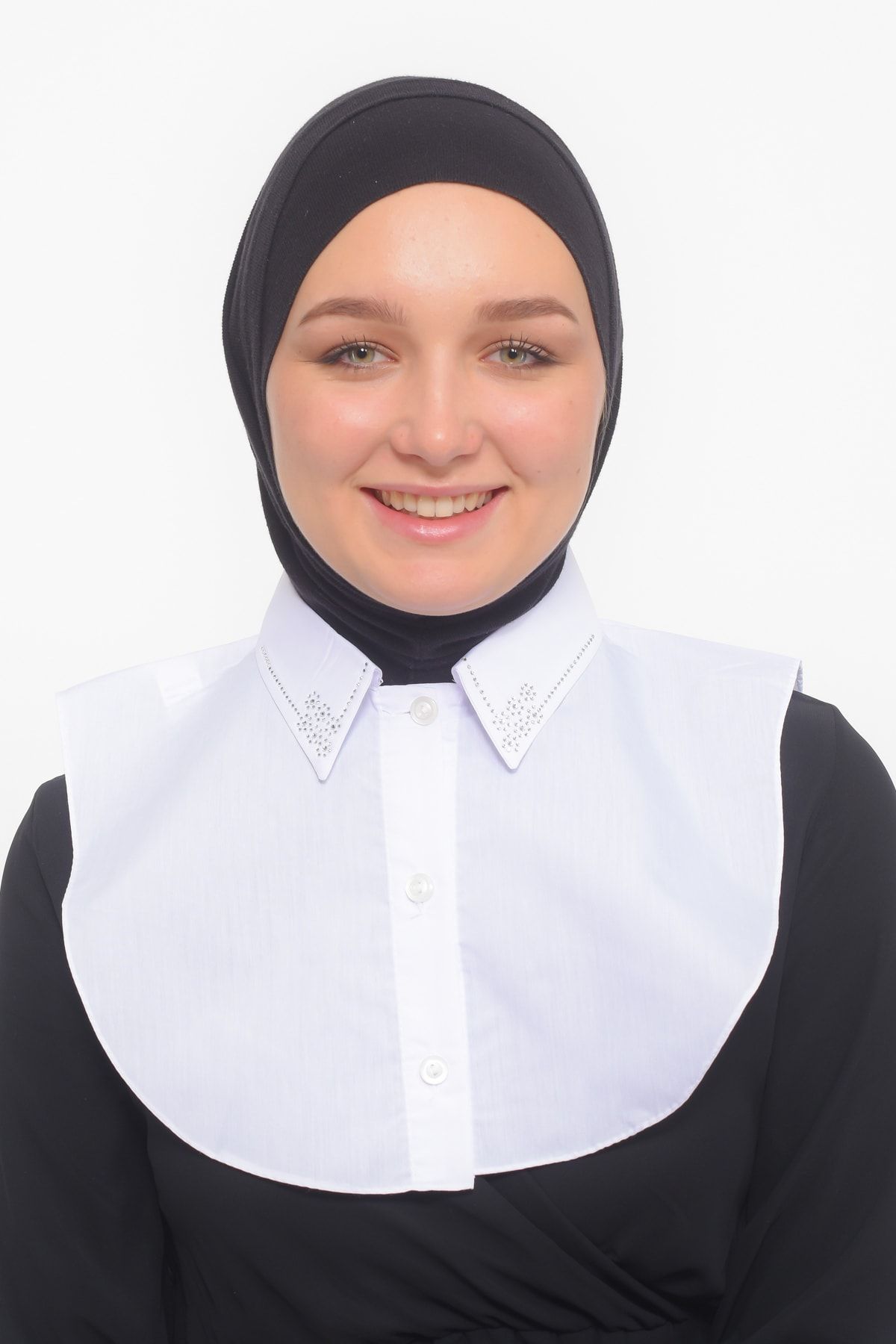 Altobeh Kadın Tesettür Yakası Papatya Taşlı Gömlek Iç Boyunluk Yakalık - Beyaz