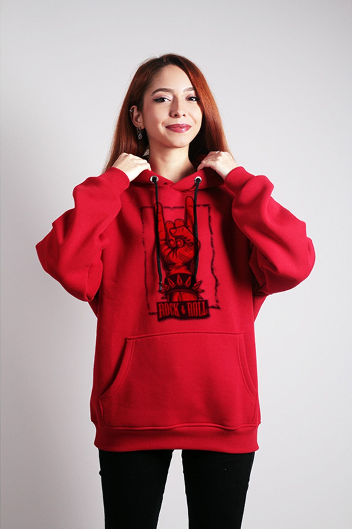 to COSMOS Unisex Oversize Hoodie Rock And Roll Themed Red