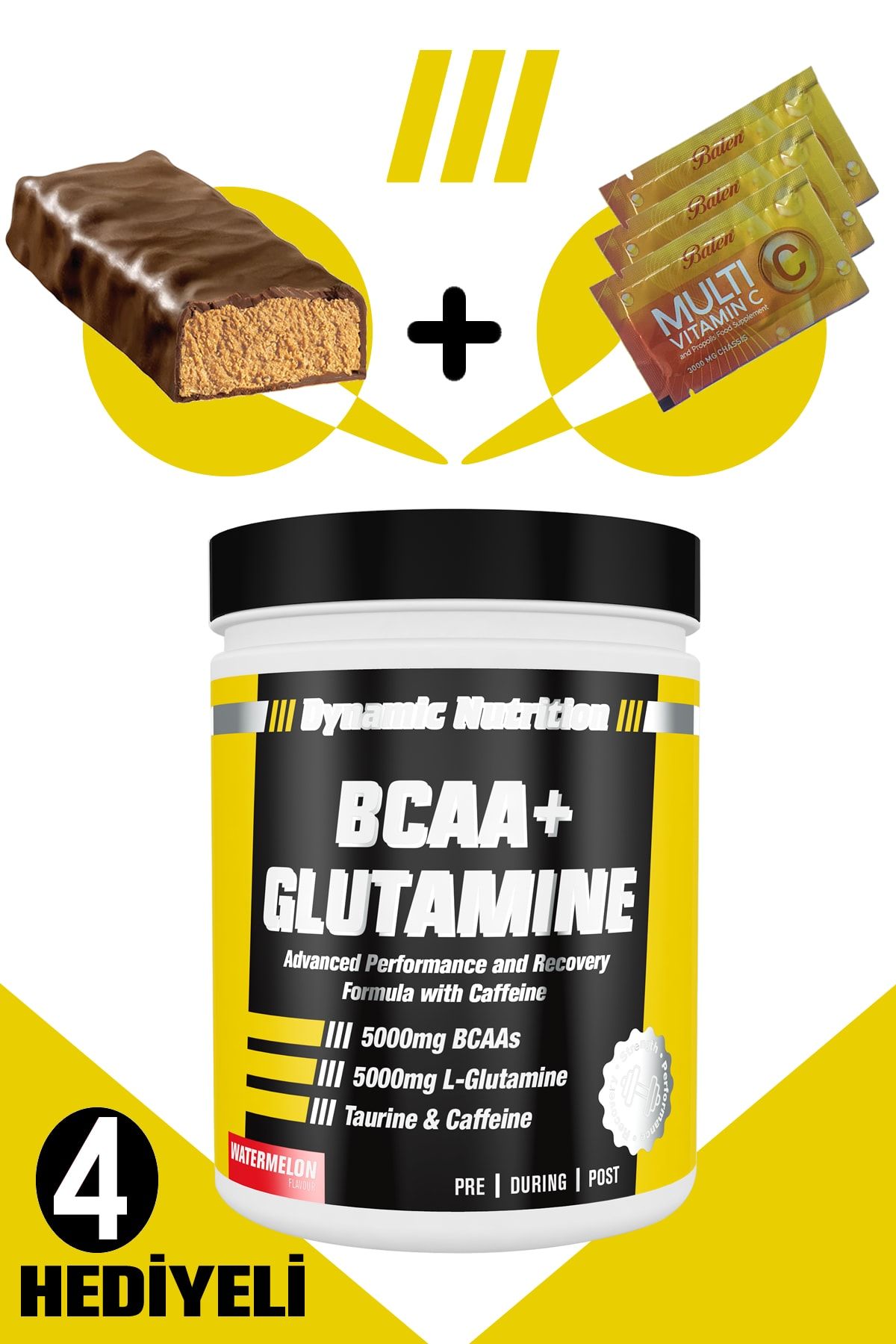 Dynamic Nutrition Dynamic Bcaa + Glutamine 300 Gr (karpuz Aromalı) + 4 Hediyeli (protein Bar + 3 Adet Multi C Saşe)