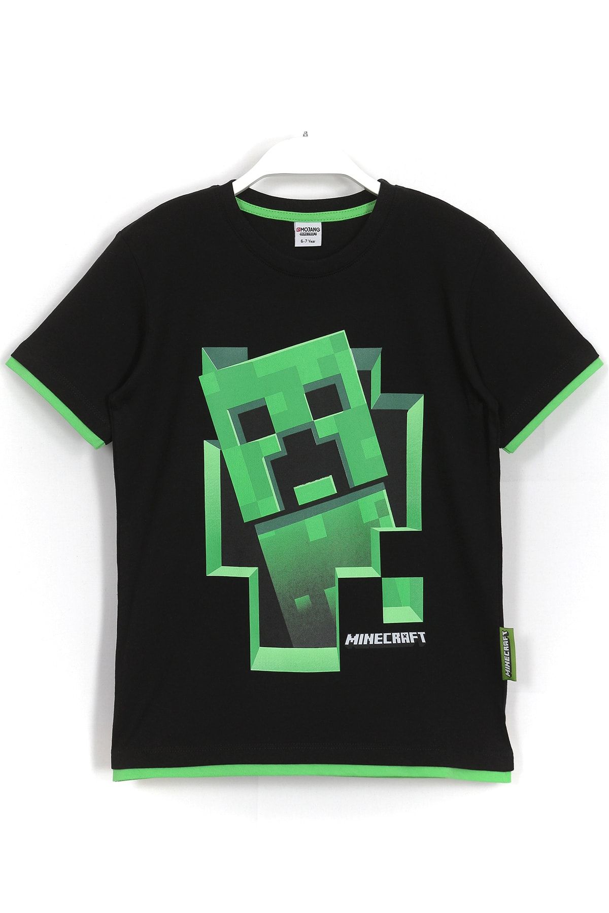 DobaKids Minecraft Creeper 3d Baskılı Biye Detaylı Erkek Çocuk T-shirt Siyah