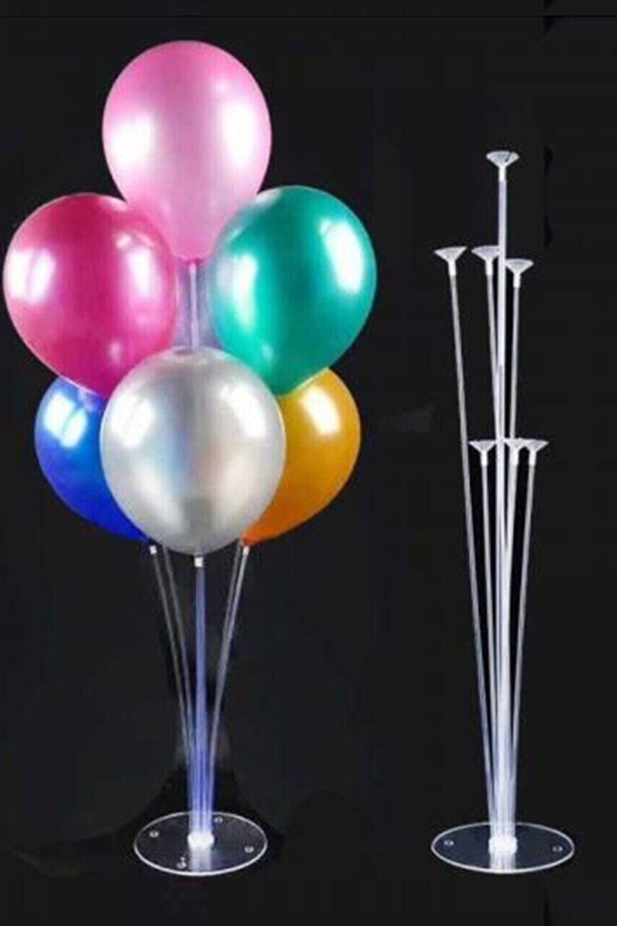 Parti Dolabı 1 Balon Standı 7 Çubuklu 75cm + 7 Adet Metalik Karışık Renk Parlak Balon 12inc