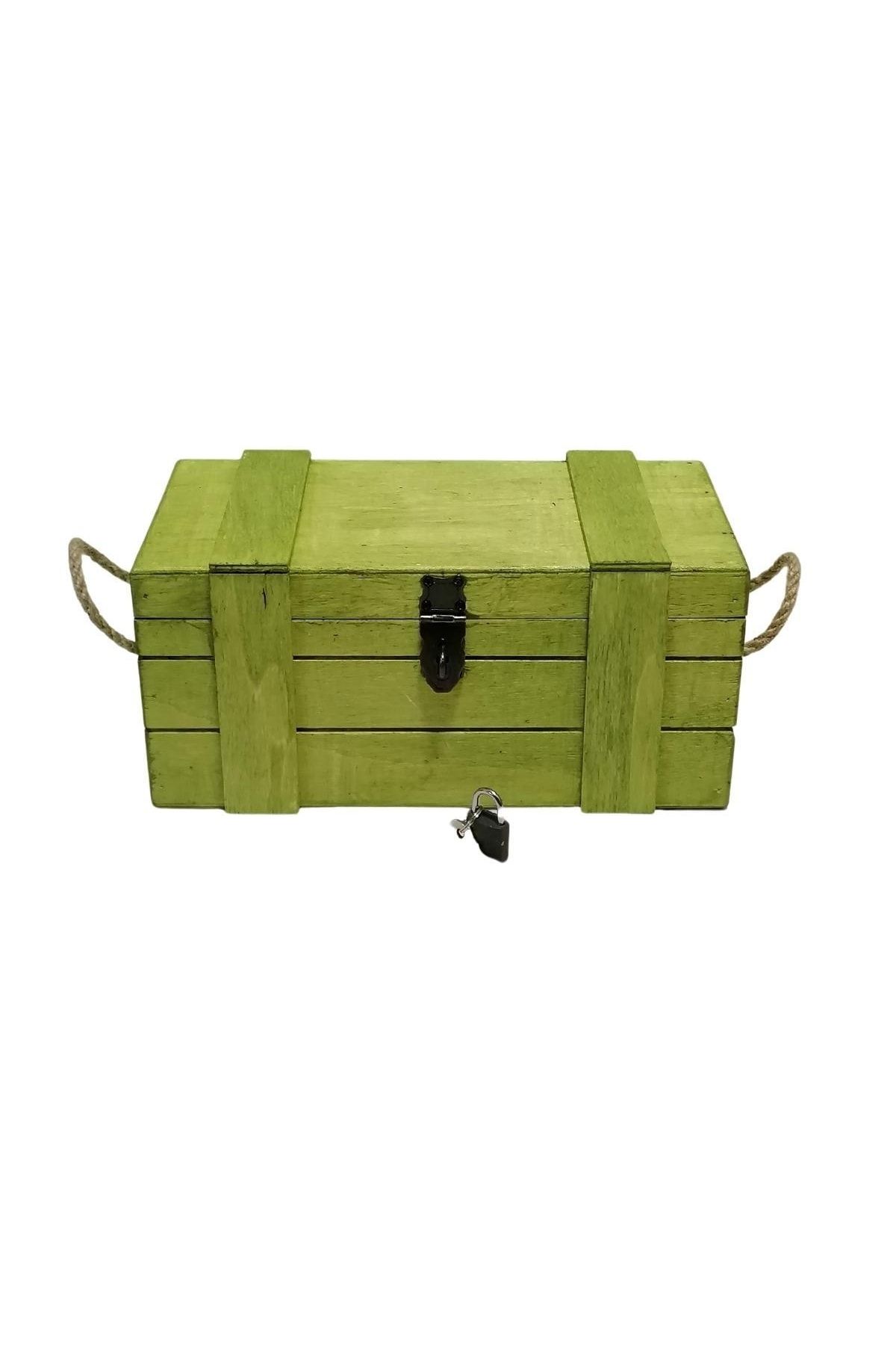 Lime Art Shop Yeşil Ahşap Kilitli Kutu Anı Kutusu Hediye Kutusu Saklama Kutusu Çok Amaçlı Ahşap Kutu 27x 14cm