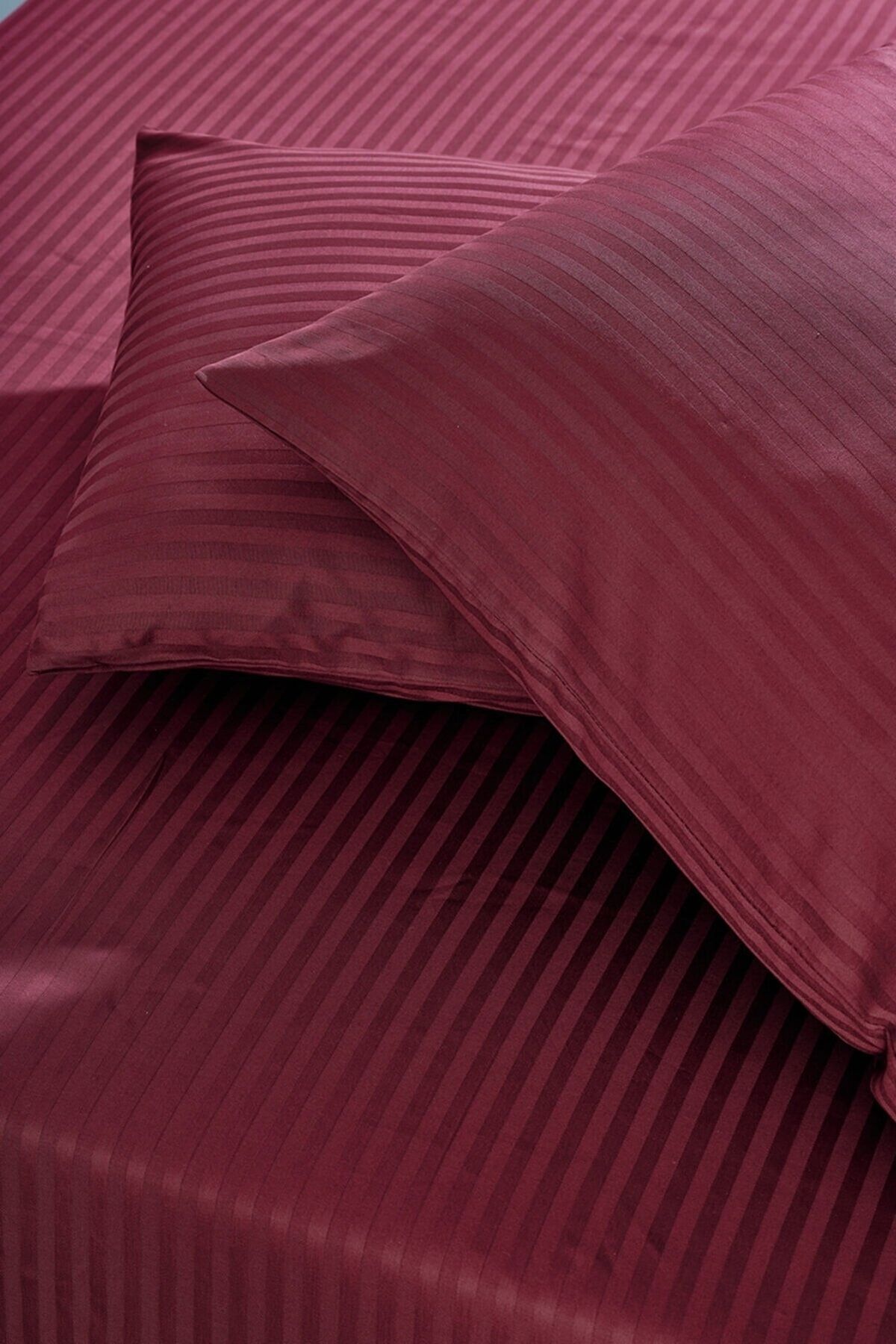 Nevresim Dünyası Basic Stripe Çift Kişilik Fitted Micro Saten Çarşaf Ve 2 Yastık Kılıfı