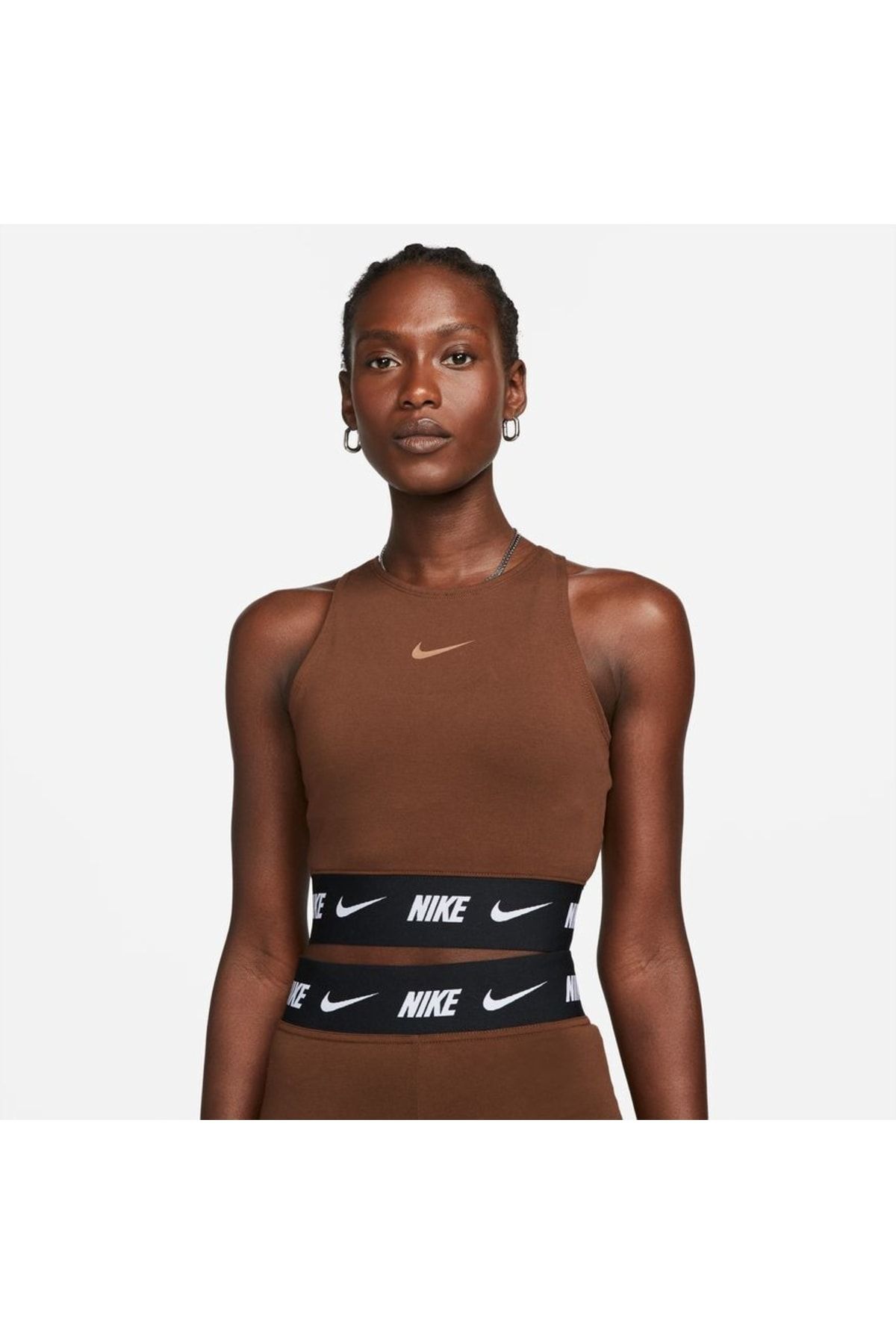 Nike Sportswear Crop Tape Top Kadın Kahverengi Renk Atlet