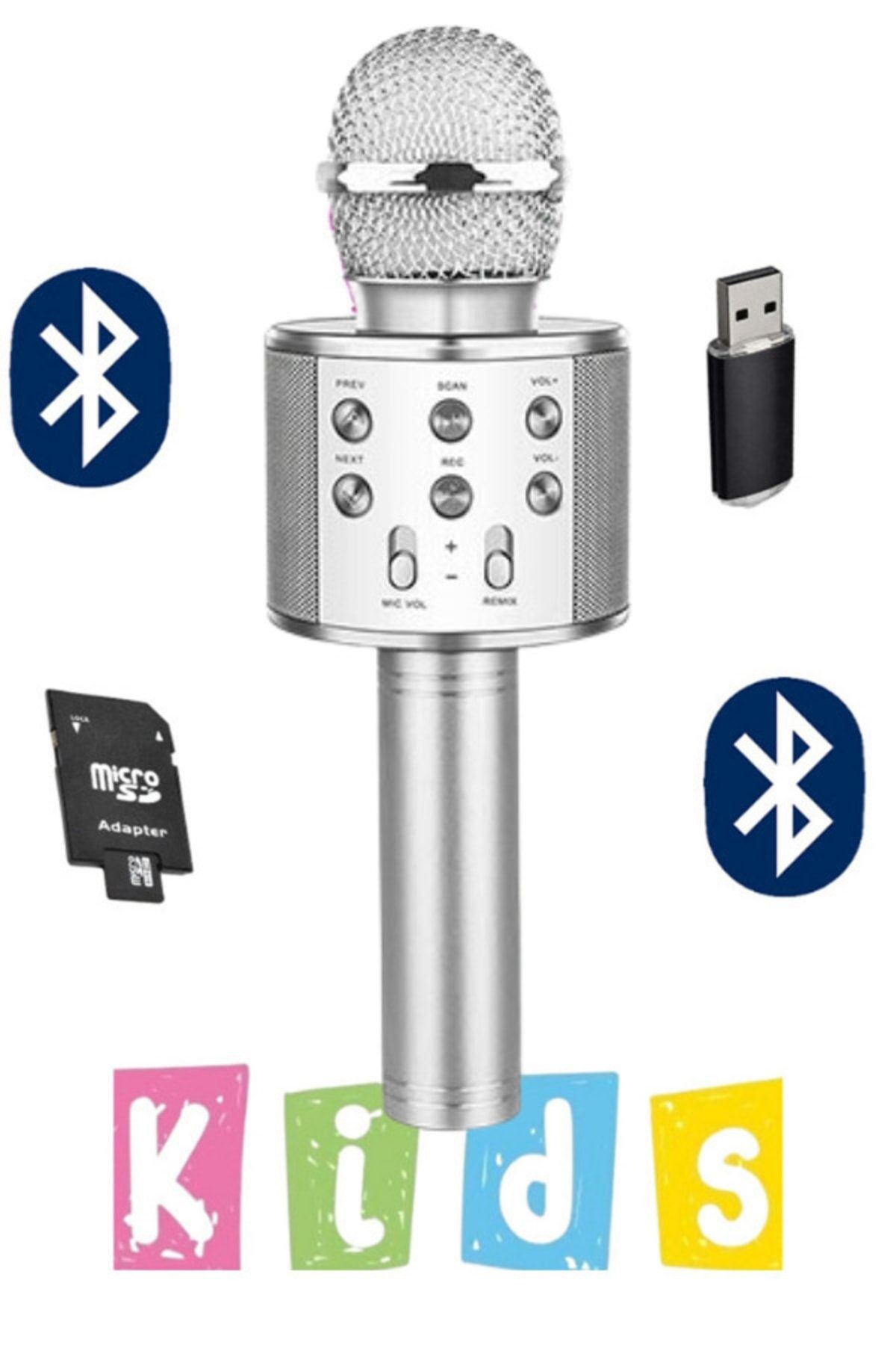 10numara Karaoke Mikrofon Dahili Hoparlörlü Usb Flash Tf Kart Destekli Ses Değiştirme Efektli Çocuk Mikrofonu
