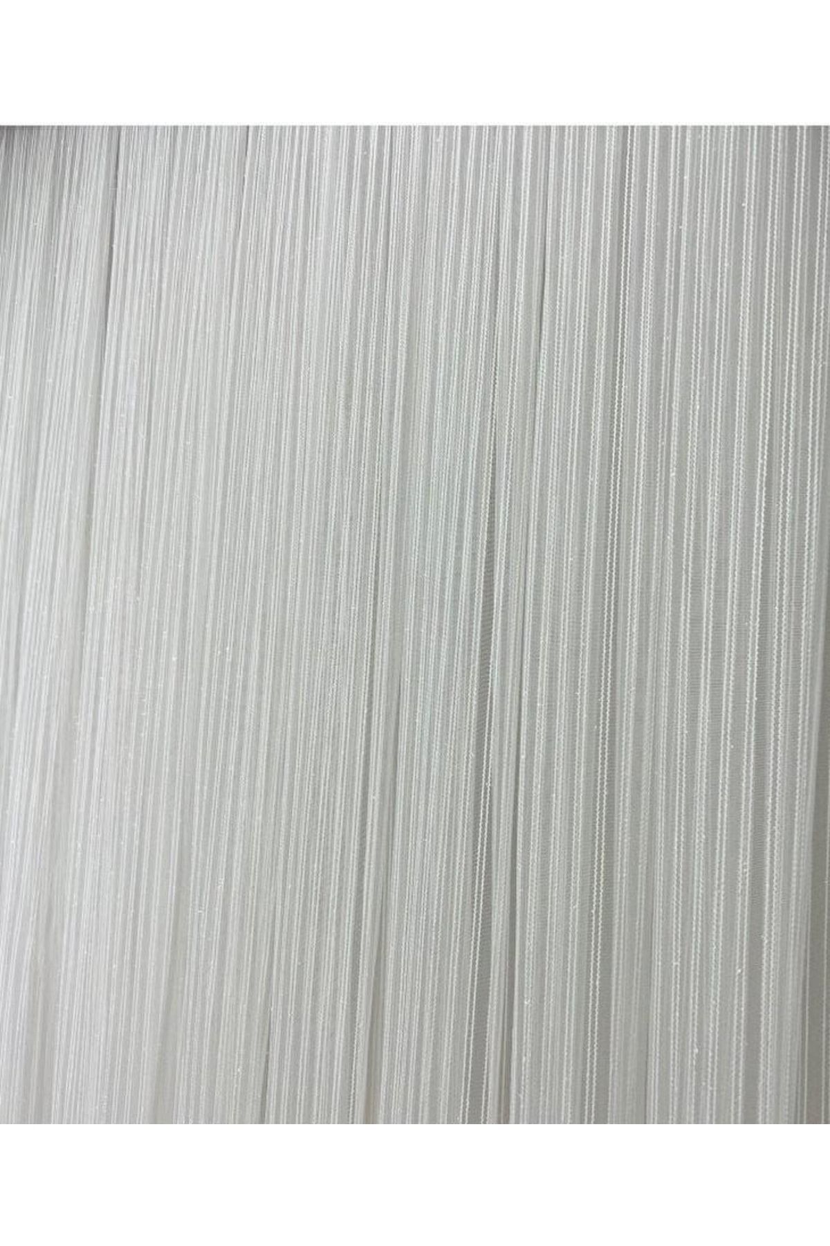 AKÇA TEKSTİL Makarna Model Simli Kırık Beyaz Renk Hazır Dikilmiş Pileli Tül Perde 300*260