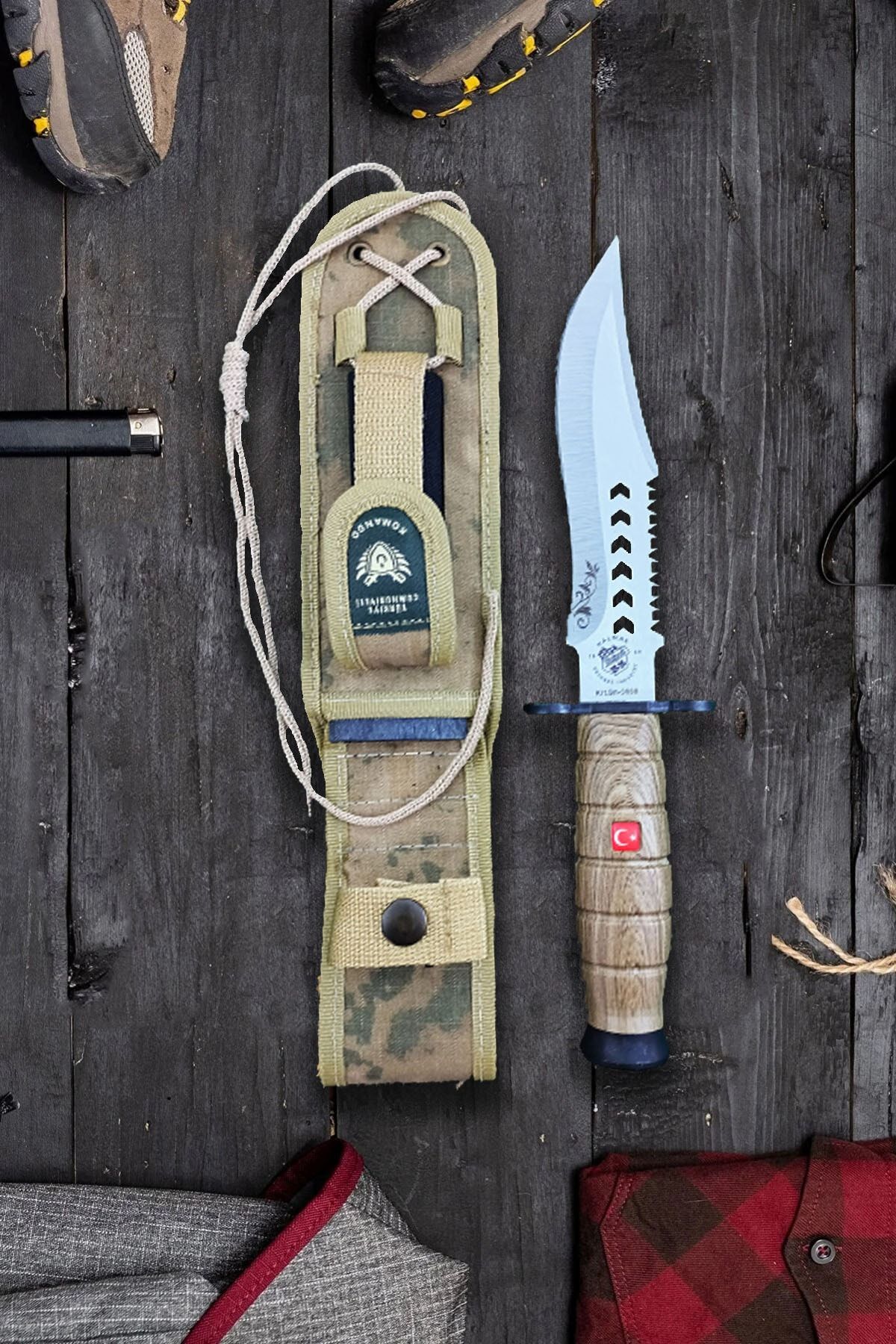 Halmak Outdoor Çakı Bıçak Aksesuar Kamp Malzemesi Rambo Bıçağı Kamp Bıçağı Çakı Bıçak Kılıfla (30 CM)