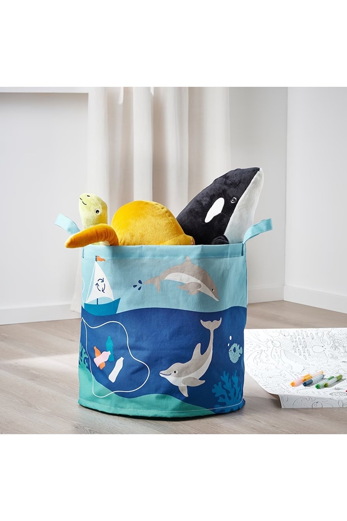IKEA Blavıngad Okyanus Canlıları 42 Cm Çocuk Odası Oyuncak Eşya Saklama Sepeti Çantası Kutusu Sepet