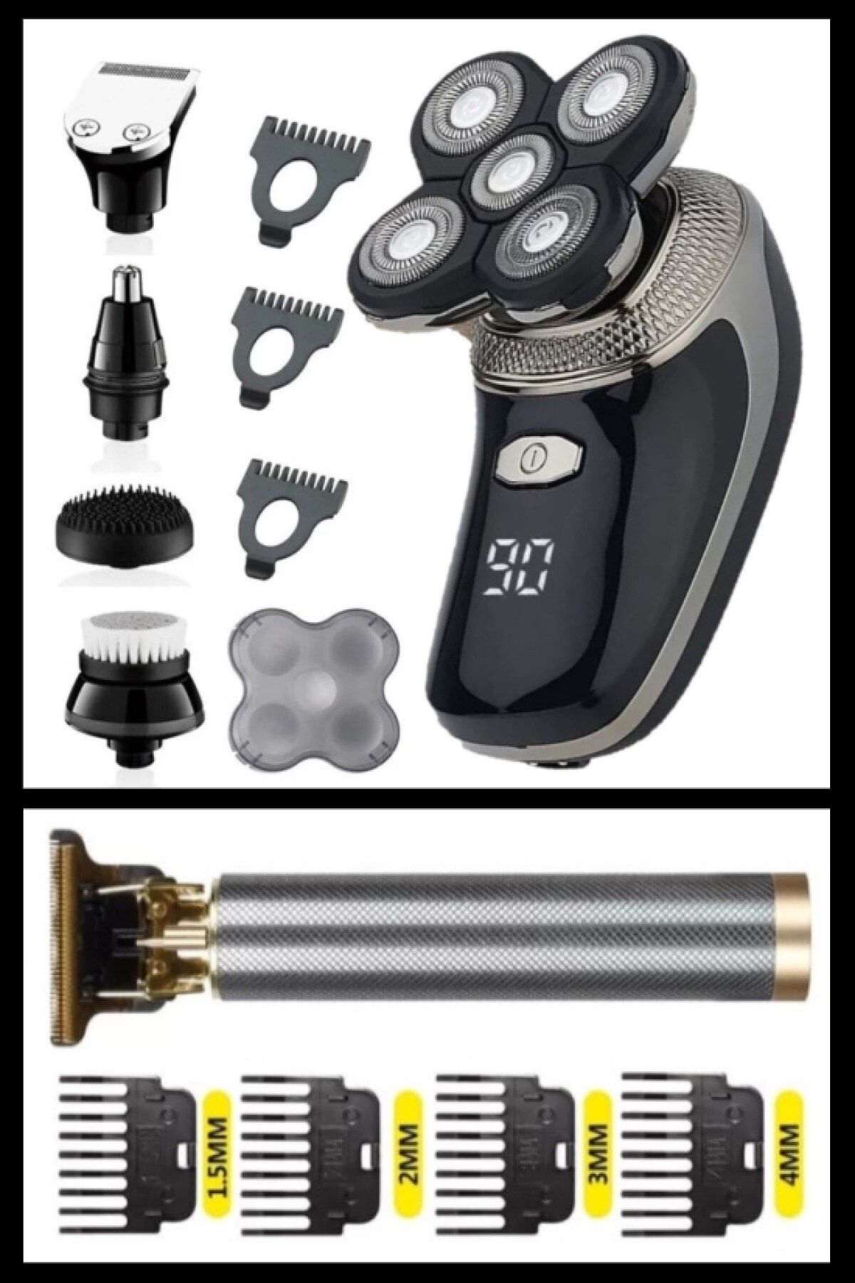 Qualis D8 5 Kafa Tıraş Makinesi + R4 Elektrikli Şarj Edilebilir Saç Kesme Tıraş Makinesi