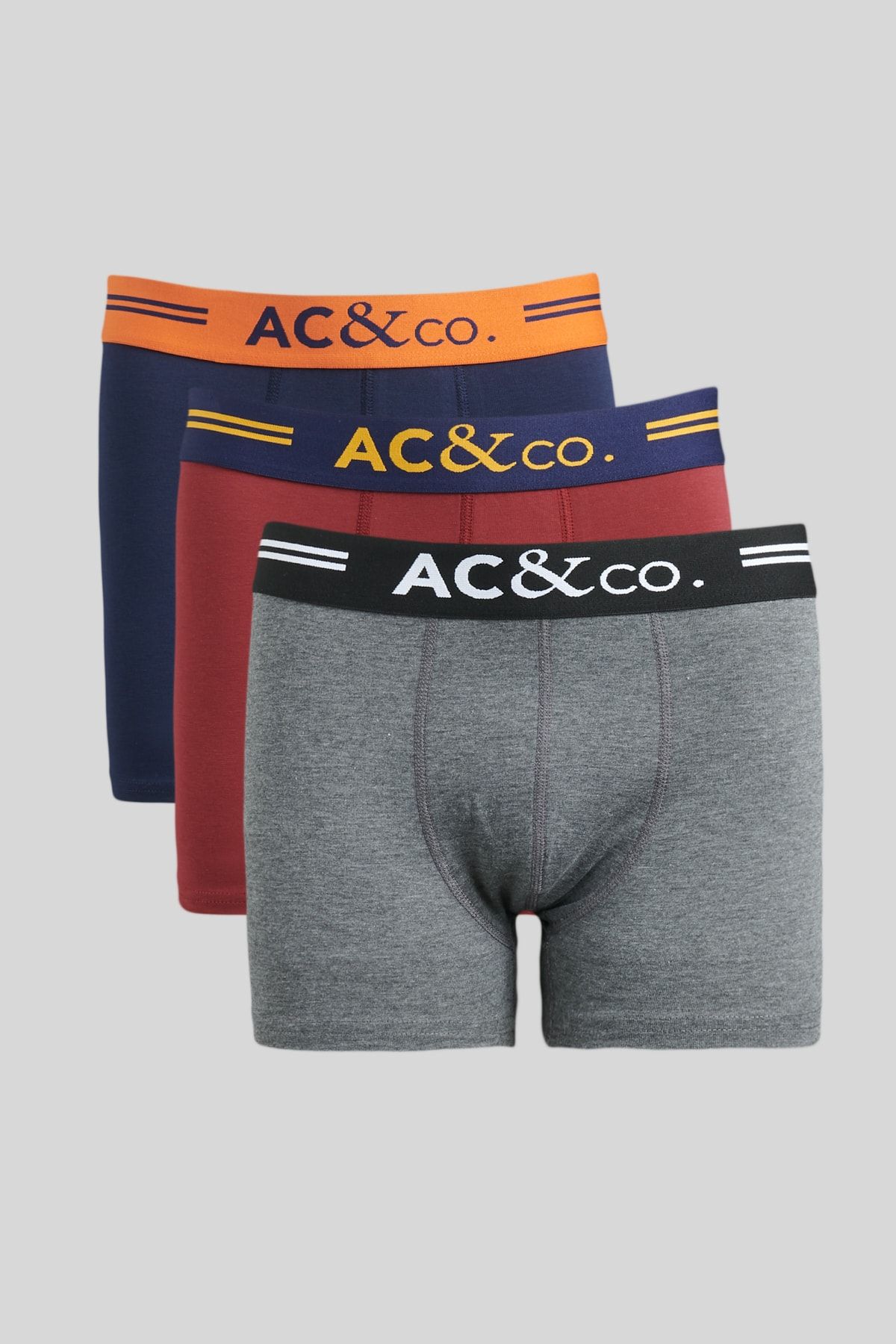 AC&Co / Altınyıldız Classics Erkek Lacivert-bordo-antrasit 3'lü Pamuklu Esnek Boxer Paketi