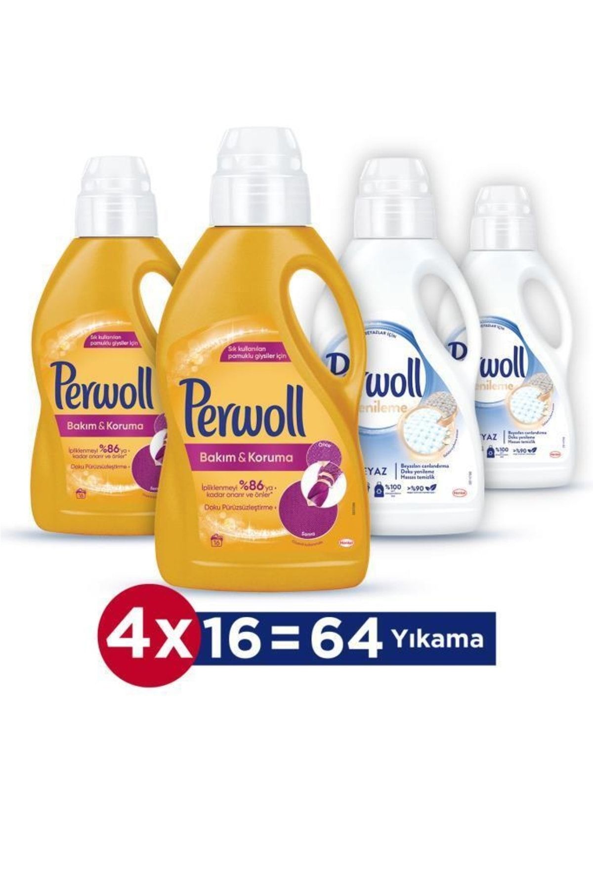 Perwoll Hassas Bakım Sıvı Çamaşır Deterjanı 4 x 1L (64 Yıkama) 2 Bakım Onarım + 2 Beyaz Yenileme