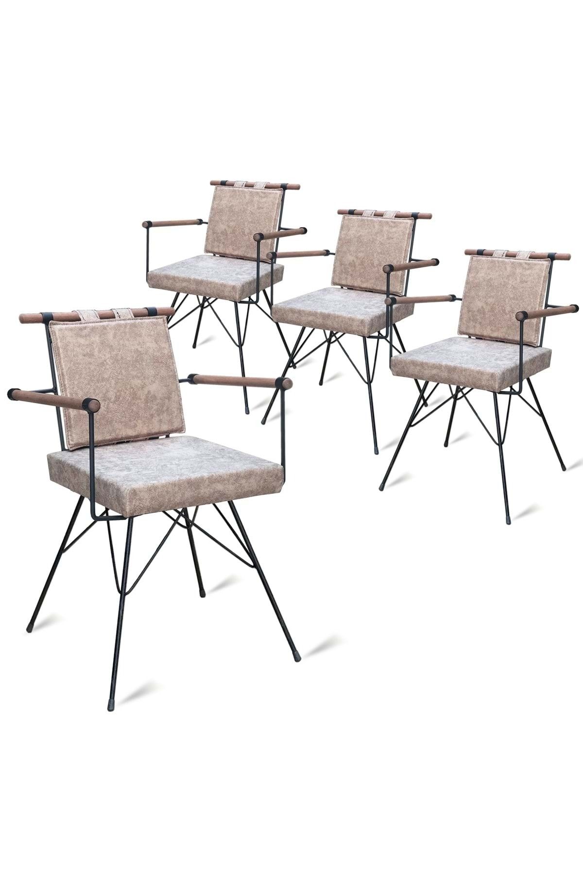 Kef Penyez Sandalye Açık Kahverengi 4 Lü Set