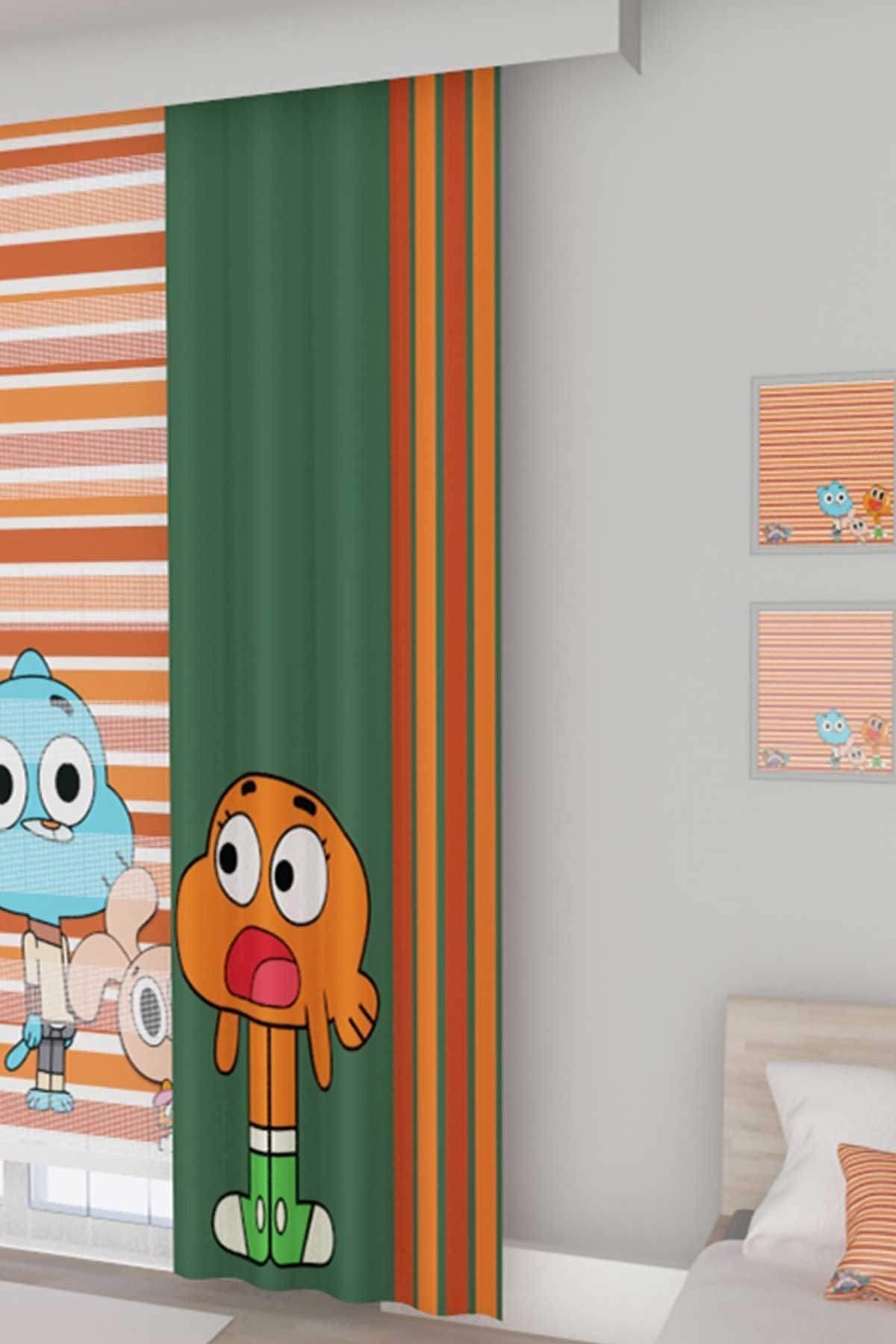 Tekstilnet Gumball Desenli Dekoratif Çocuk Odası Baskılı Fon Perde Set-2031