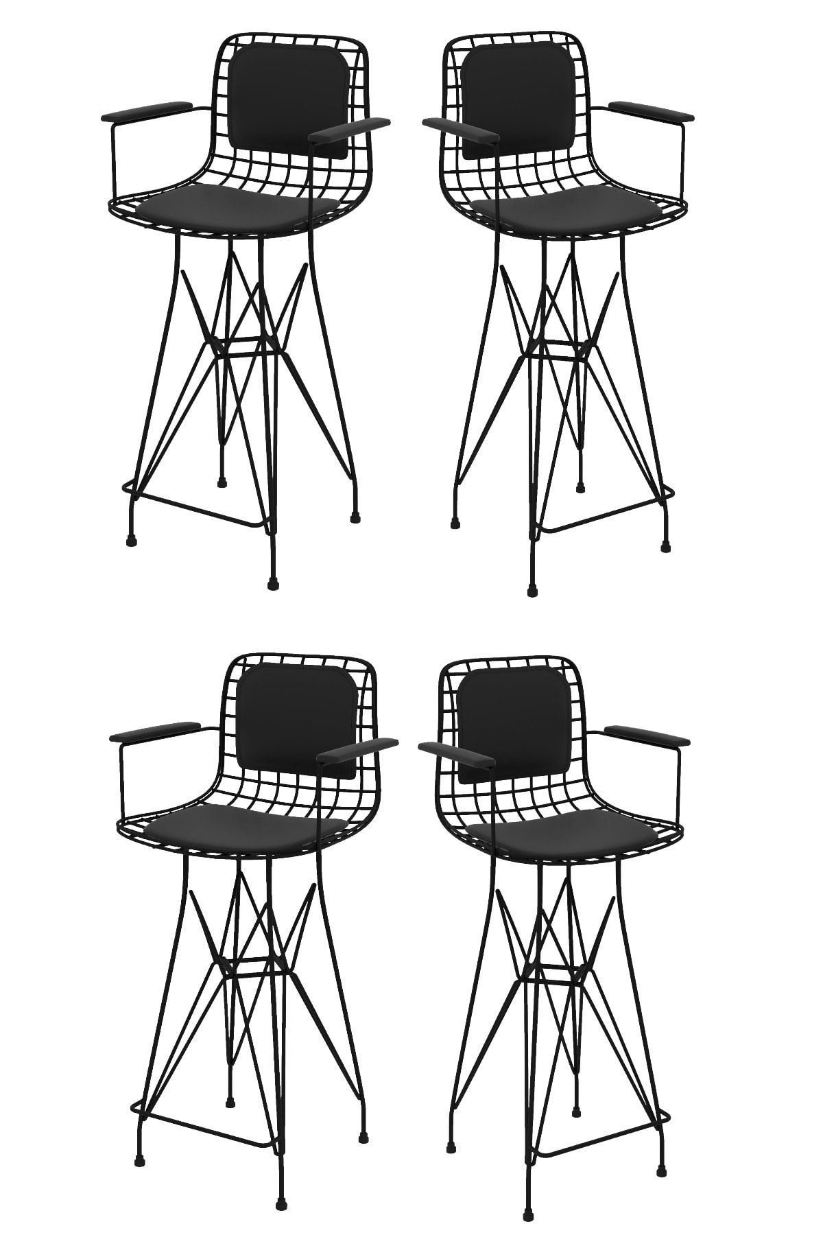Kenzlife Knsz  tel bar sandalyesi 4 lü mağrur syhsyh kolçaklı sırt minderli 65 cm oturma yüksekliği