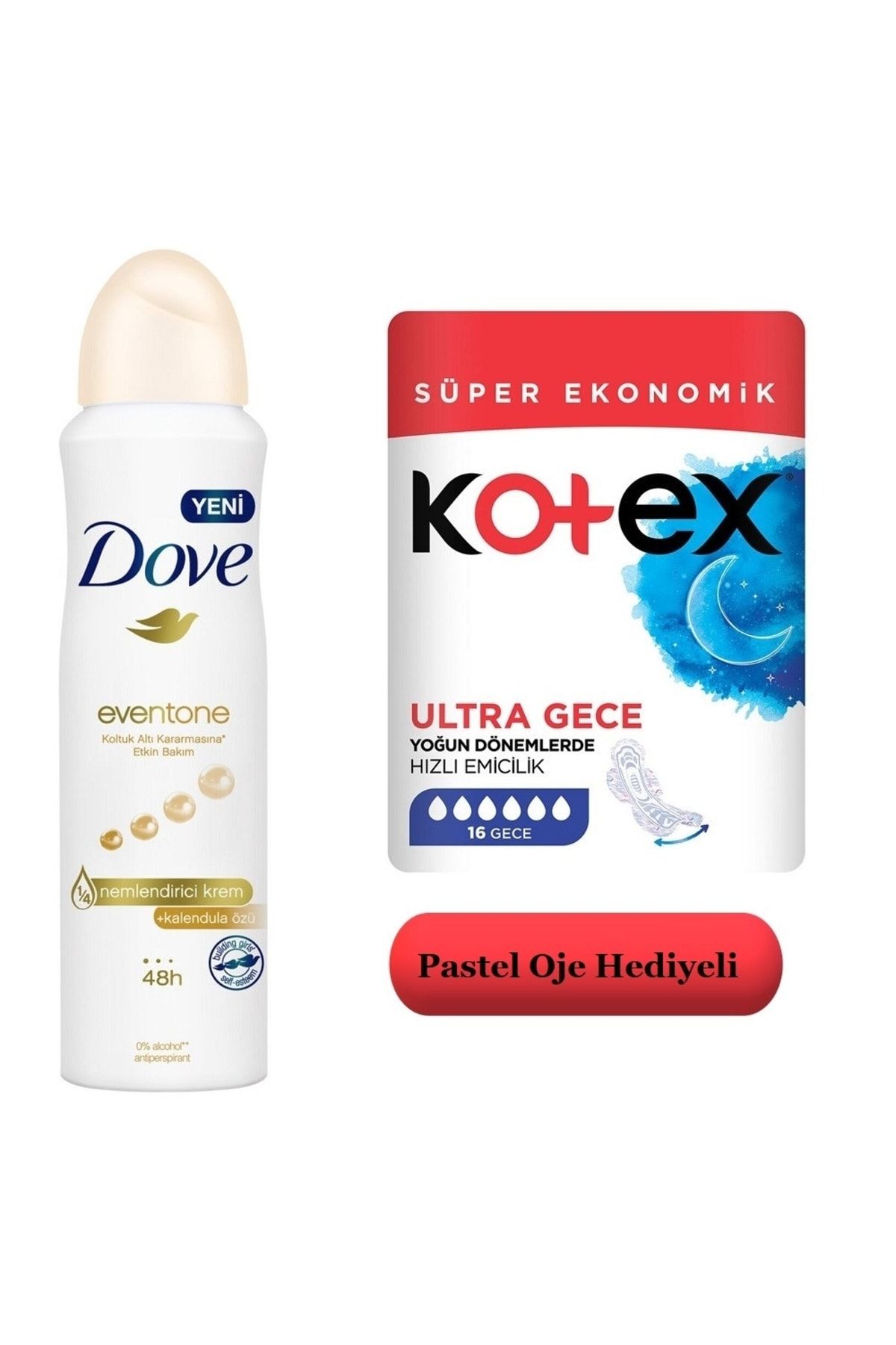 Dove Eventone Sprey Deodorant + Kotex Ultre Gece 16'lı (pastel Oje Hediyeli)