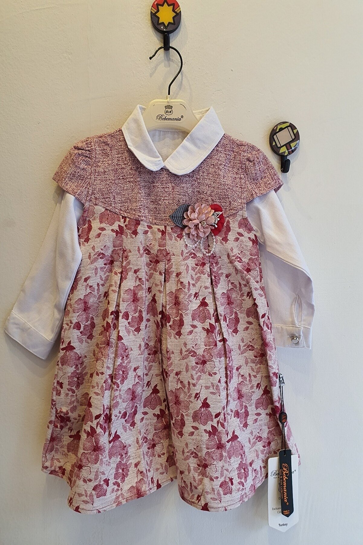 Kız Bebek 12-36 Ay Çiçekli Pileli Elbise + Gömlek