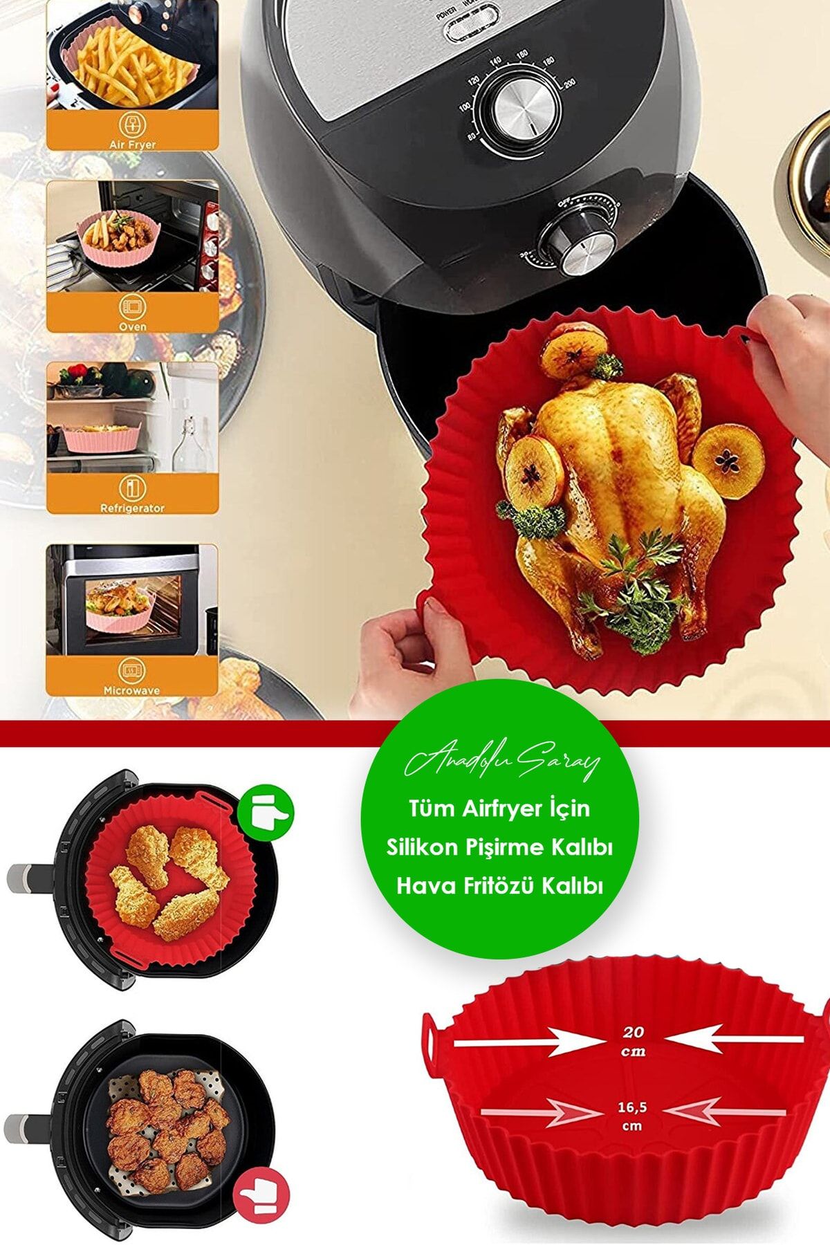 Anadolu Saray Çarşısı Tüm Airfryerler Ile Uyumlu Airfryer Silikon Pişirme Kalıbı Hava Fritözü Yemek Pişirme Kalıbı 1 Adet