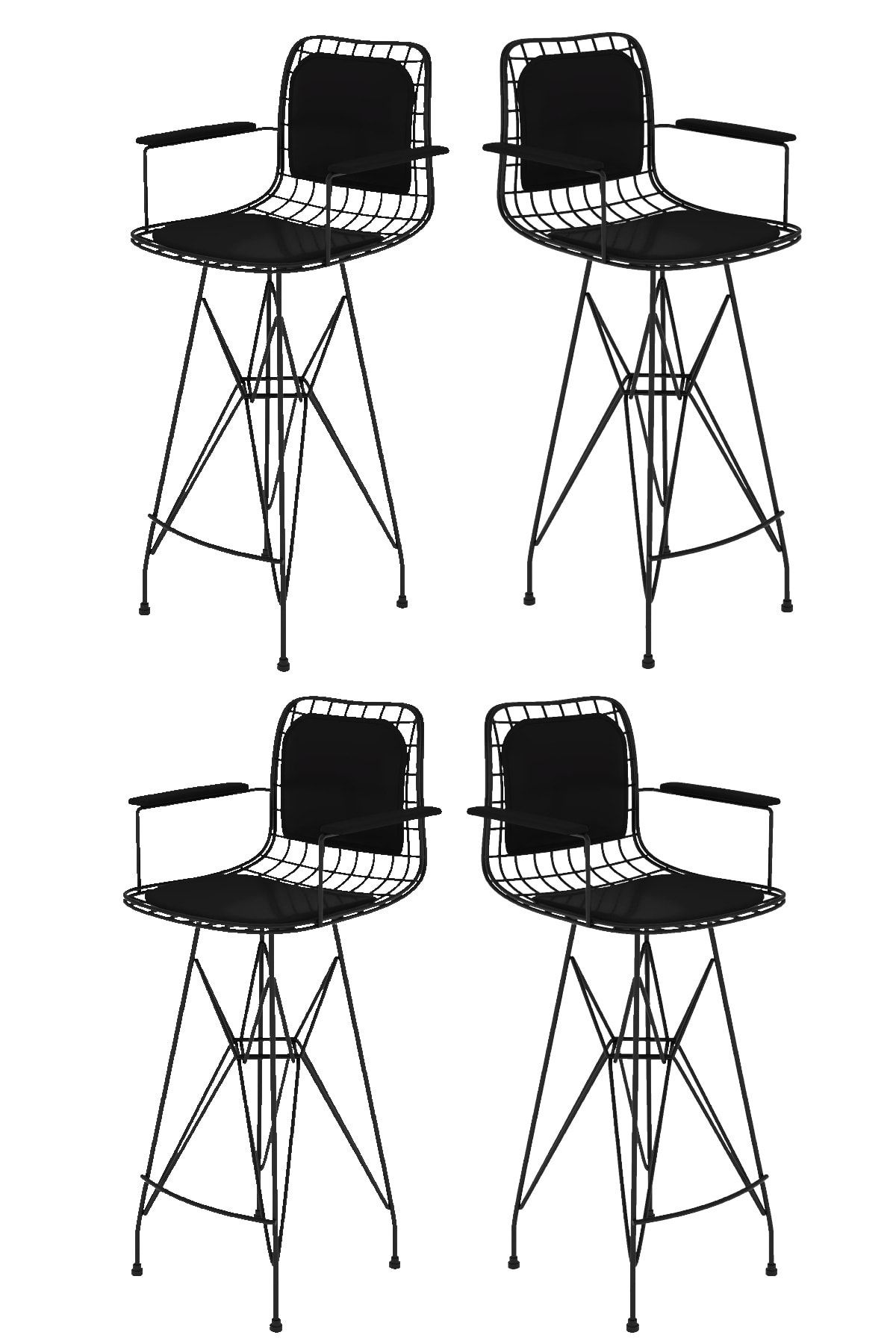 Kenzlife Knsz kafes tel bar sandalyesi 4 lü zengin syhsyh kolçaklı sırt minderli ofis cafe bahçe mutfak