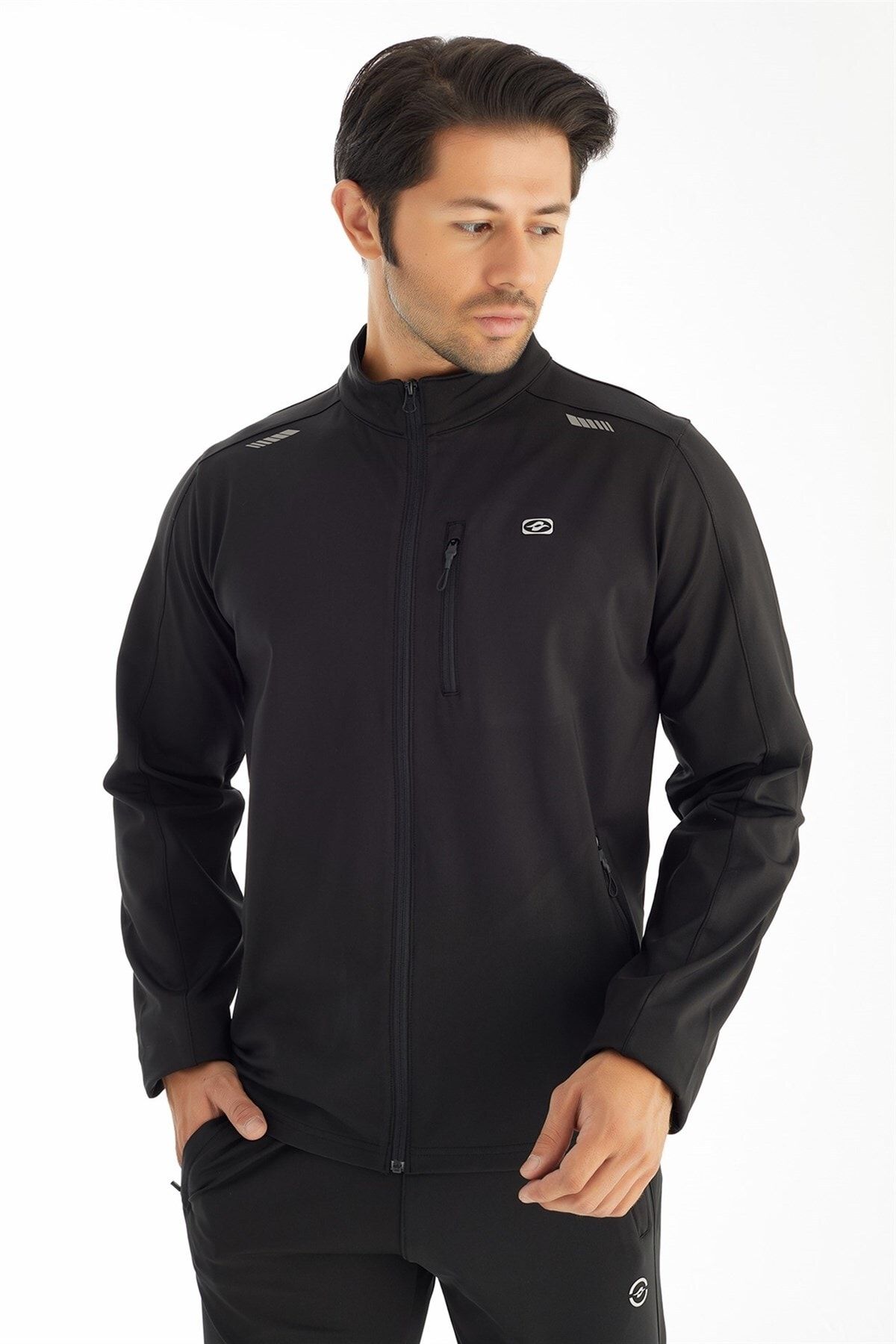 Crozwise Dalgıç Yarım Yaka  Erkek Siyah Tam Fermuarlı Spor Sweatshirt - 6040-10
