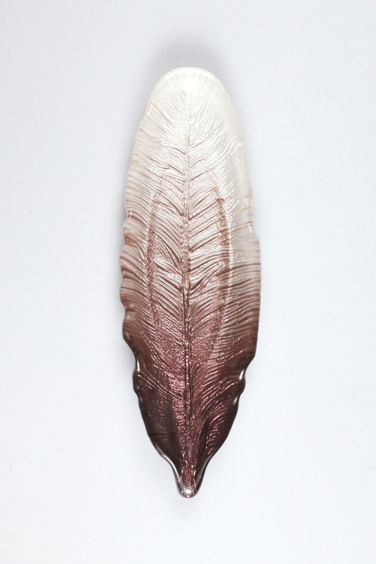 Heritage Mor Beyaz Geçişli Kuş Tüyü Dekoratif Cam Servis Sunum Tabağı 25x9 Cm