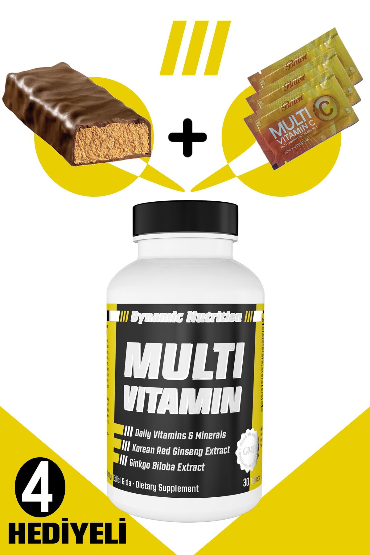 Dynamic Nutrition Dynamic Multivitamin 30 Tablet + 4 Hediyeli (protein Bar + 3 Multi C Saşe)