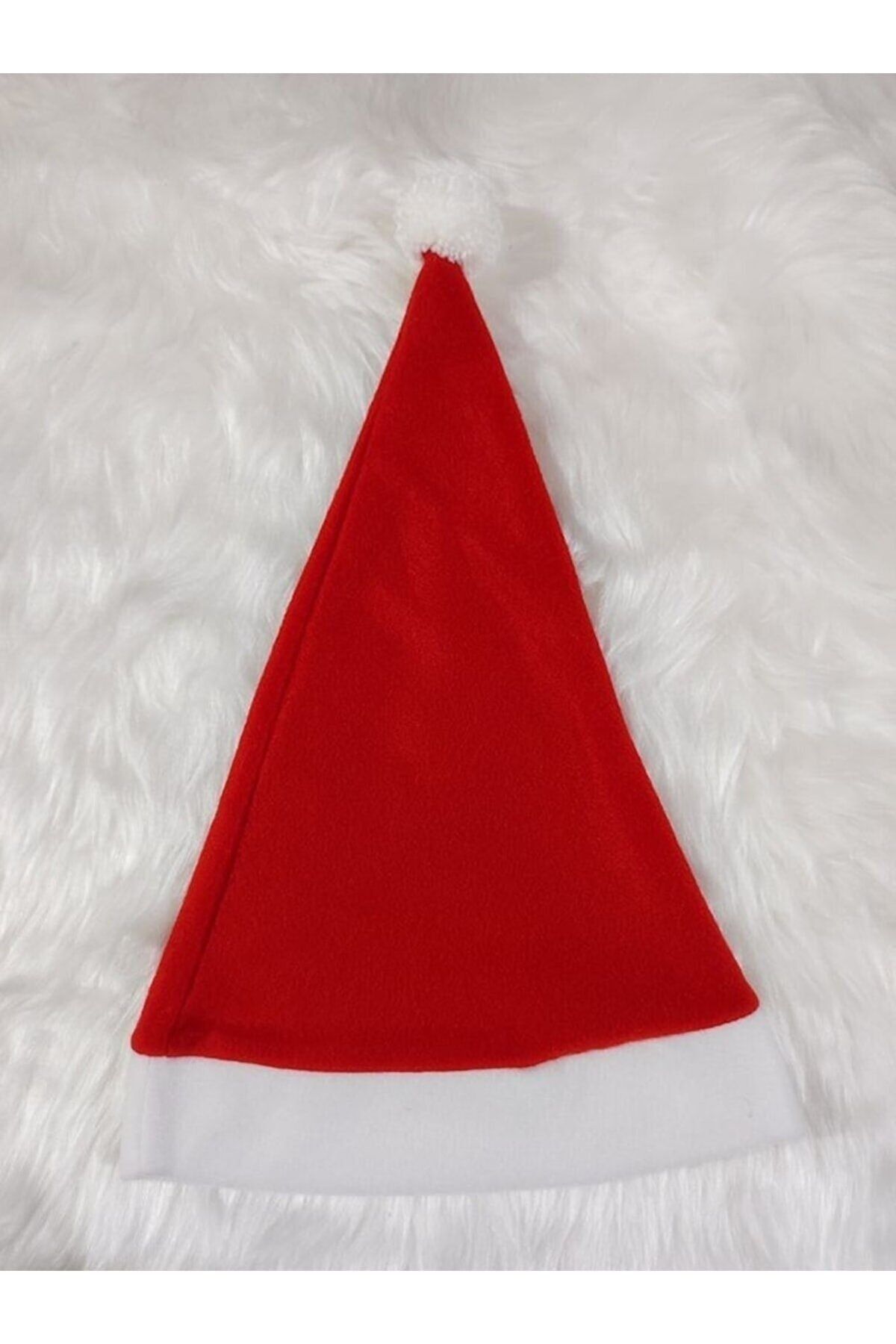 2 Adet Kırmızı Polar Noel Baba  Noel Anne Şapkası Beyaz Ponponlu_3