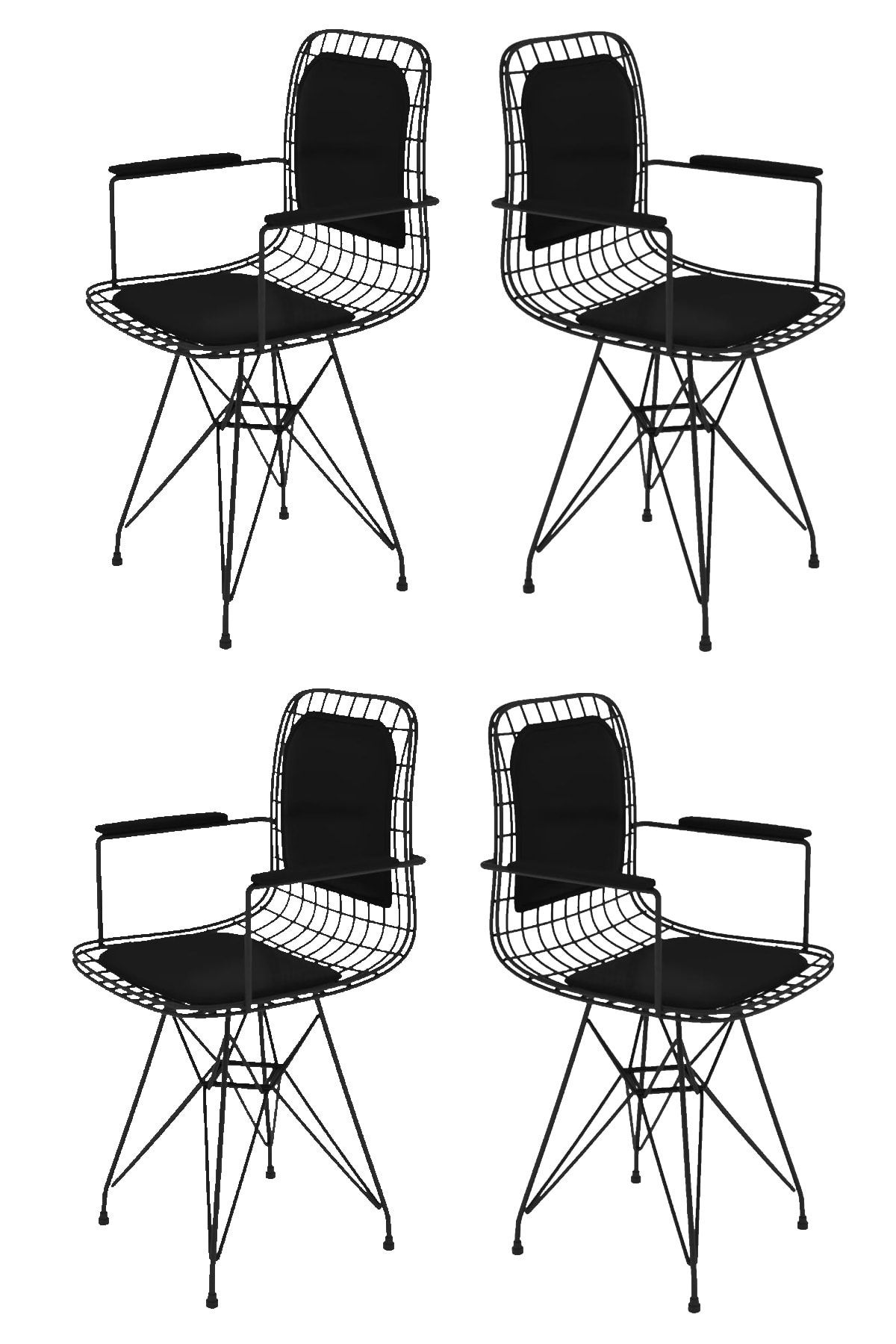 Kenzlife Knsz kafes tel sandalyesi 4 lü mazlum syhsyh kolçaklı sırt minderli ofis cafe bahçe mutfak