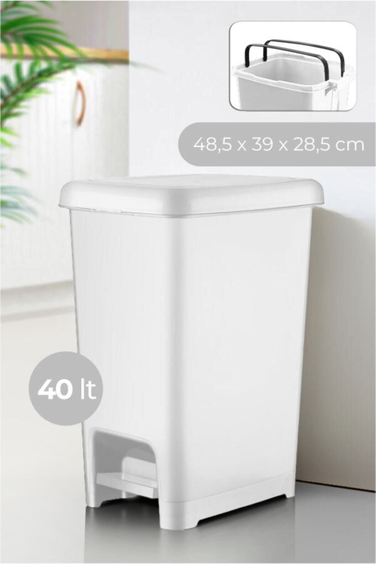 AYSSA 40 Lt Slim Pedallı Plastik Çöp Kovası Beyaz