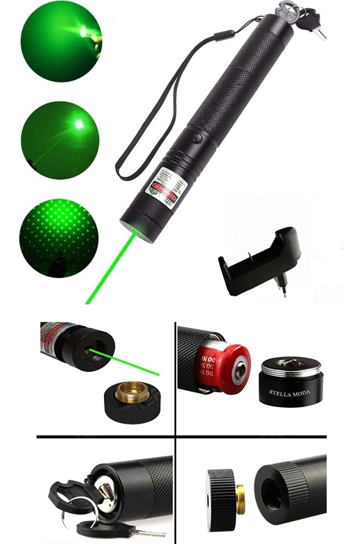 Genel Markalar Şarjlı Anahtar Emniyetli Yeşil Lazer Pointer 1000mw Yüksek Güçlü Lazer Sunum Lazeri