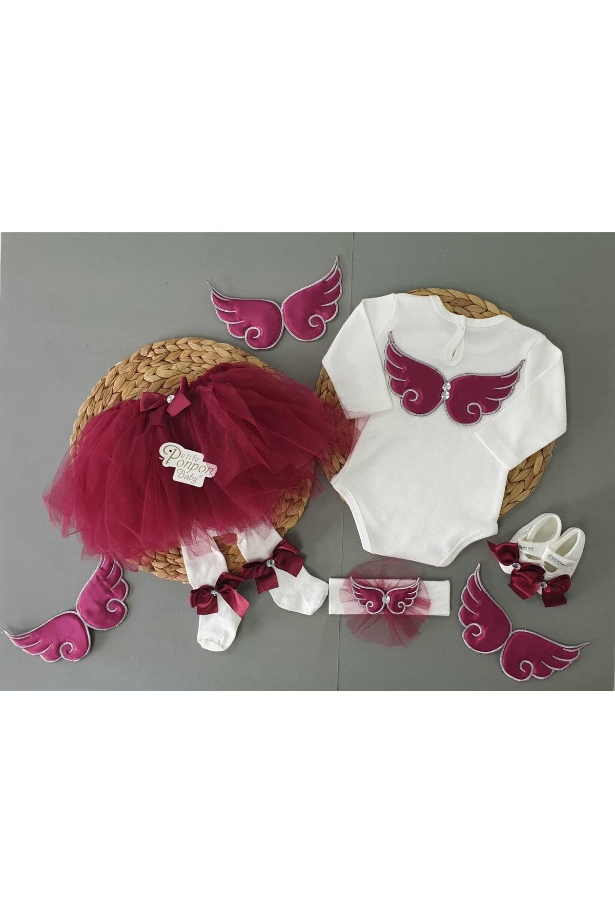 Petite Ponpon Baby Kız Bebek Özel Gün Parti Kıyafeti Tütü Etek/elbise Set Melek Kanatlı