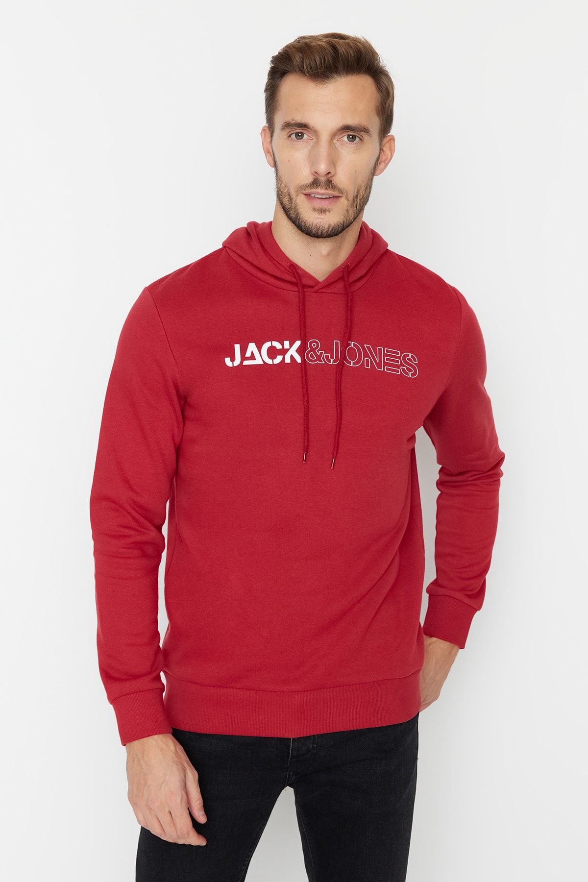 Jack & Jones Erkek Kırmızı Kapüşonlu Sweatshirt