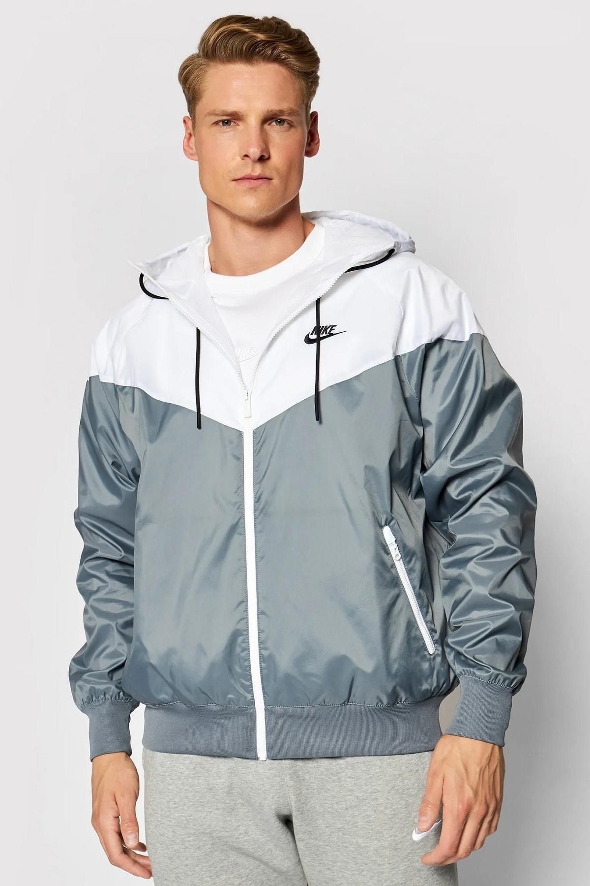 Nike Sportswear Windrunner Jacket Kapüşonlu Erkek Ceketi Beyaz Gri