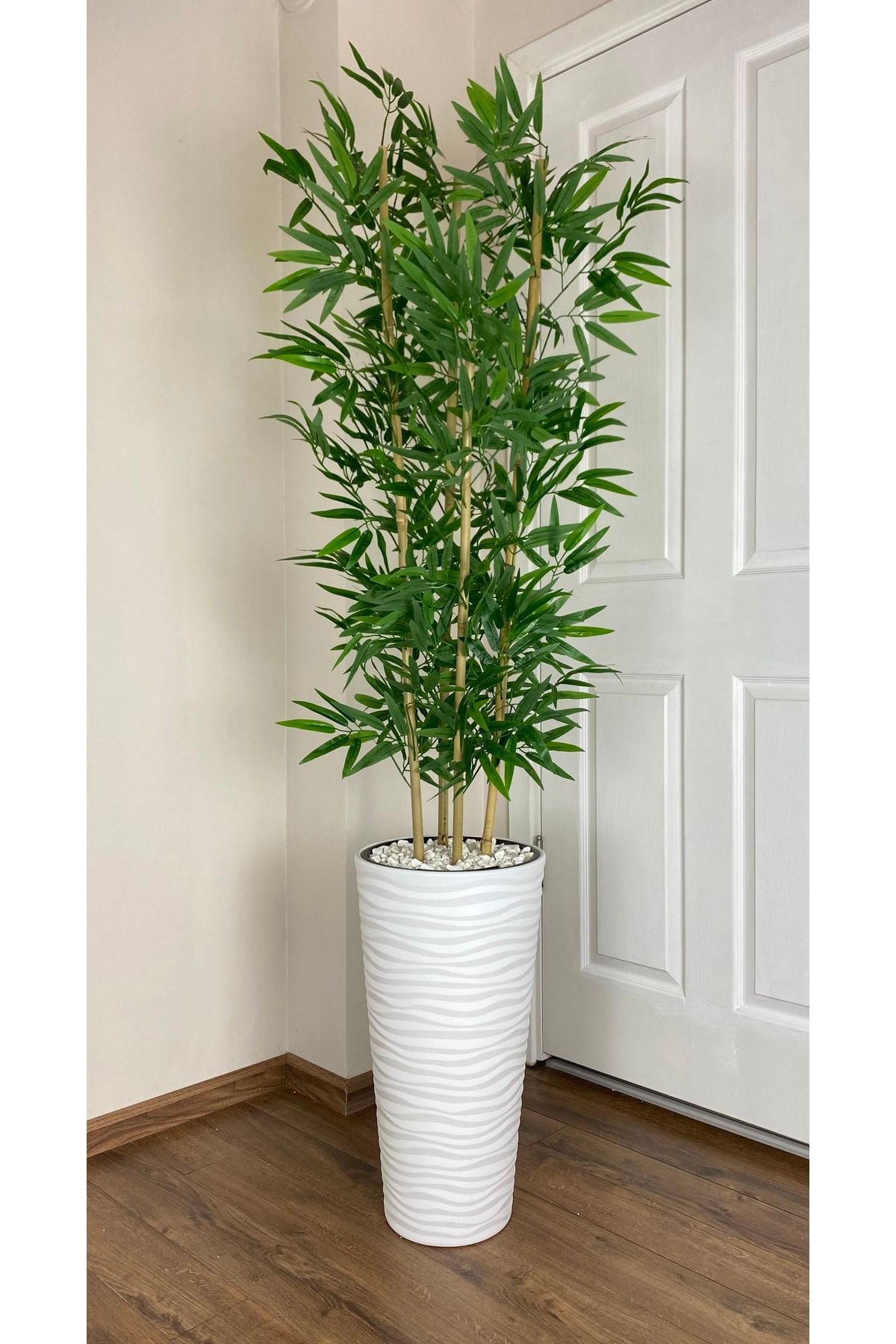 BİÇİÇEK Yapay Bambu Ağacı 180cm Yoğun Yapraklı Beyaz Renk Kumsal Saksıda