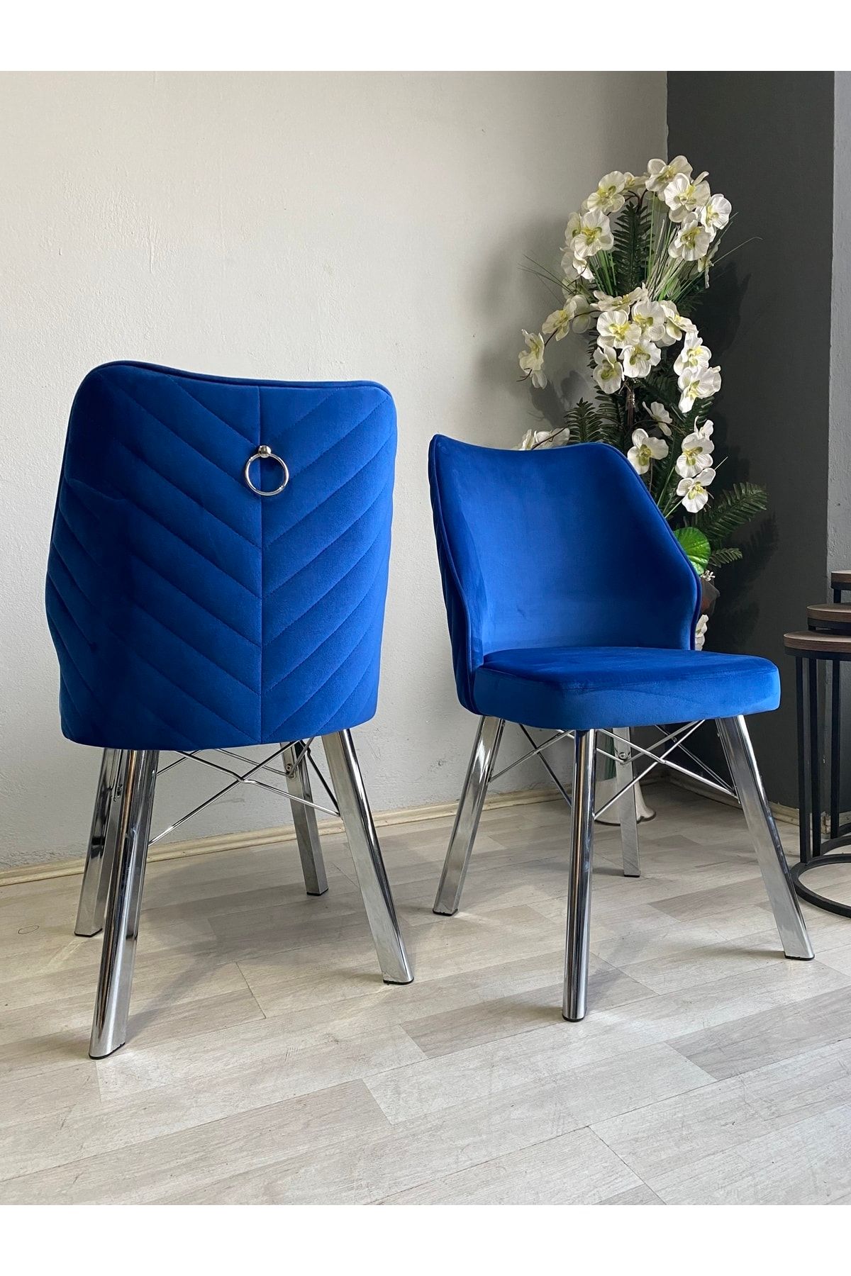 sadak Sandalye Eyfel Mavi Sandalye Gümüş Ayak - Mutfak Salon Yemek Odası Sandalyesi