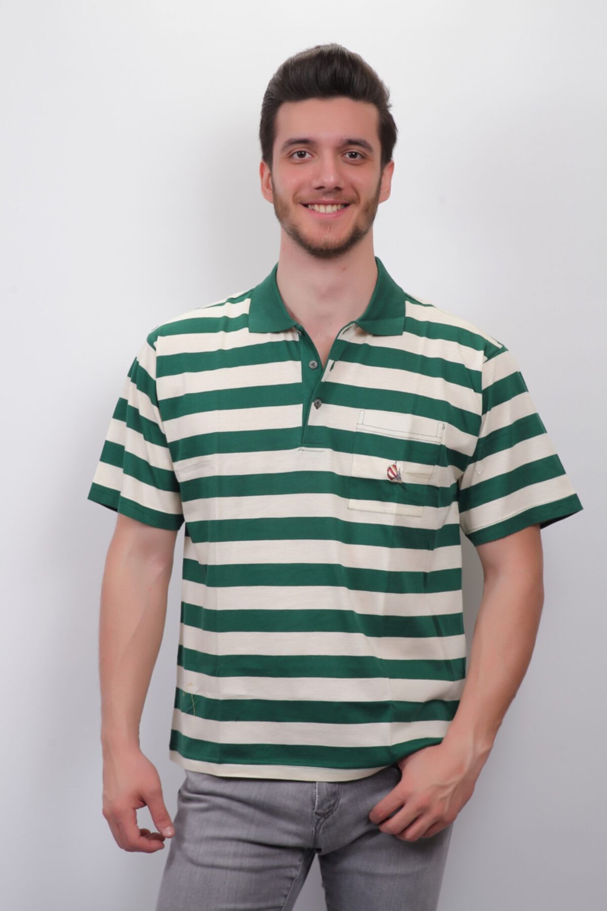 Junior Erkek Yeşil Çizgili Polo Yaka T-shirt  3001