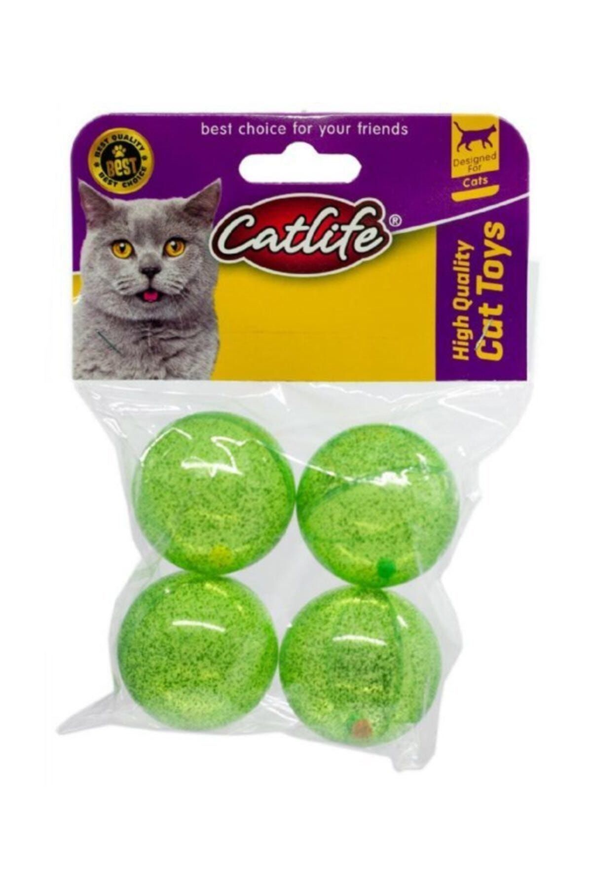 Catlife Zilli Kedi Oyuncağı 4lü Paket Top Yeşil