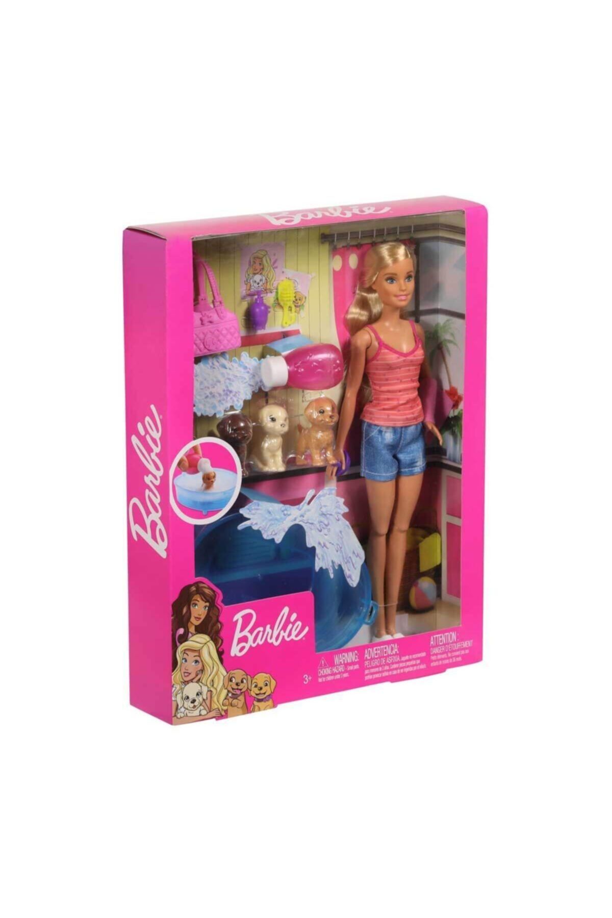 Barbie 3 Yavru Köpekli Banyo Keyfinde Oyun Seti Gdj37