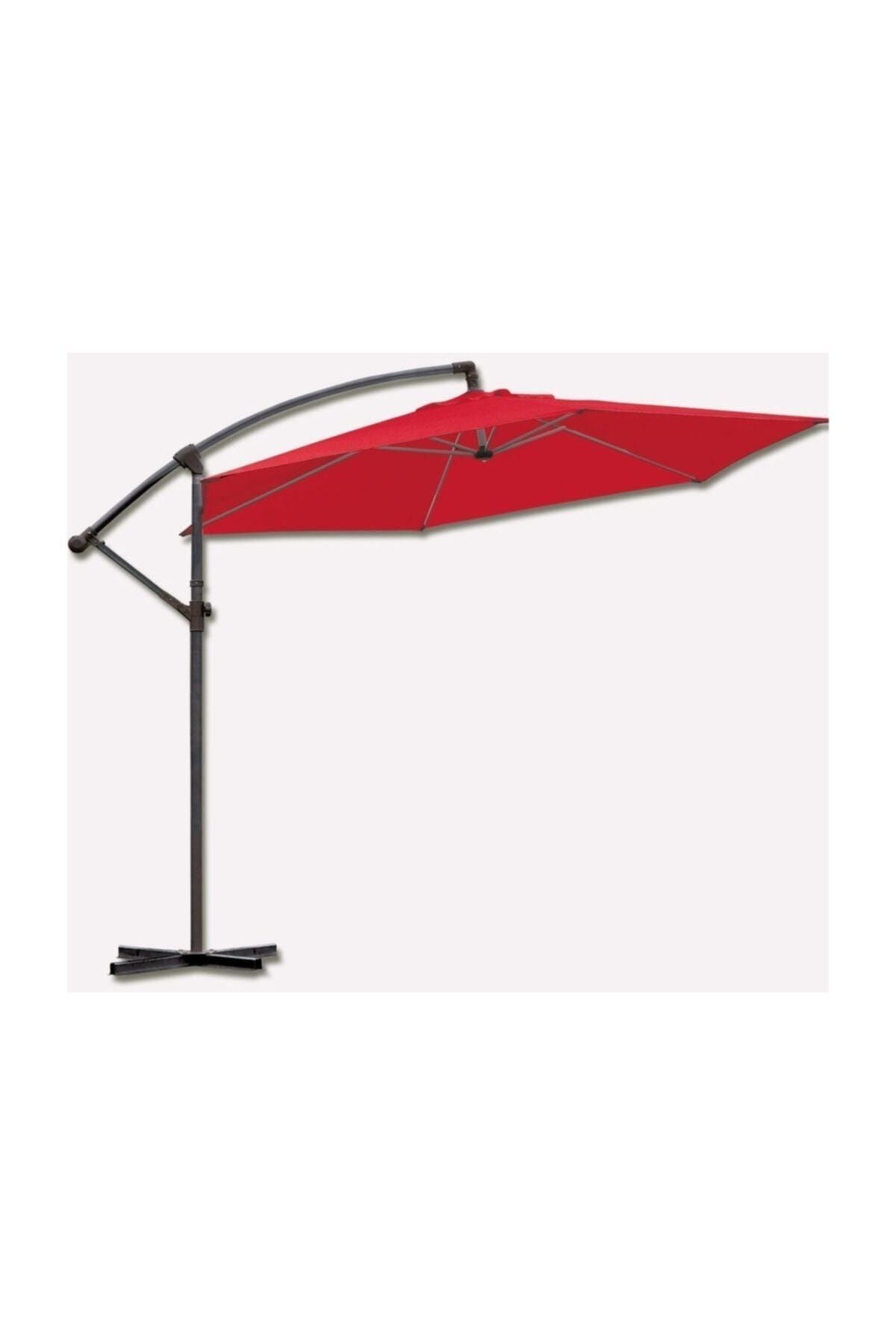 Bidesenal Bahçe Şemsiyesi 3 Metrelik Ampul Şemsiye Gölgelik Tente Kırmızı Renkli Aş05