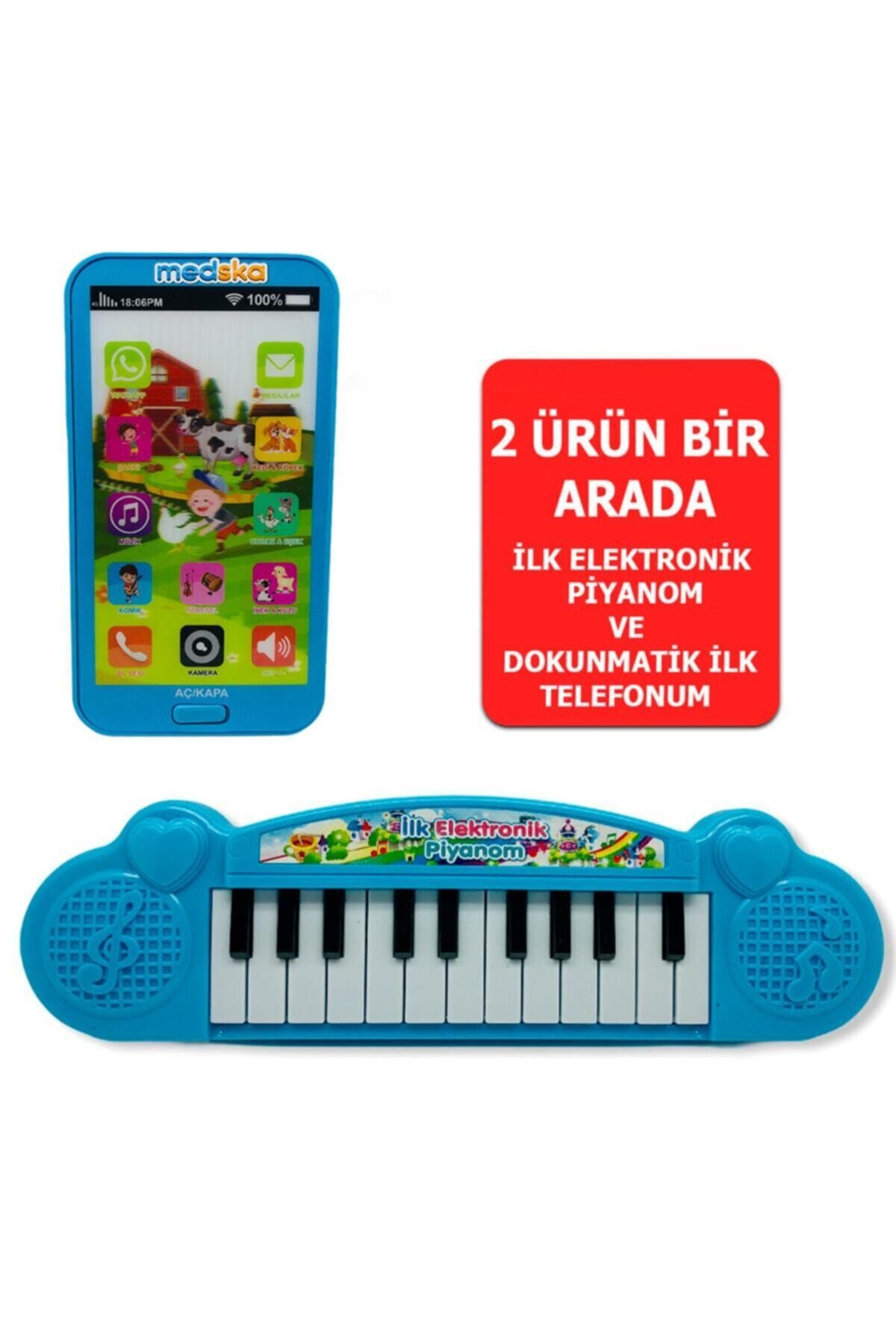 Medska Türkçe Müzikli Hayvan Sesli Dokunmatik Telefon Mavi Ve Piyano 22 Tuşlu Sesli Ilk Elektronik Piyano