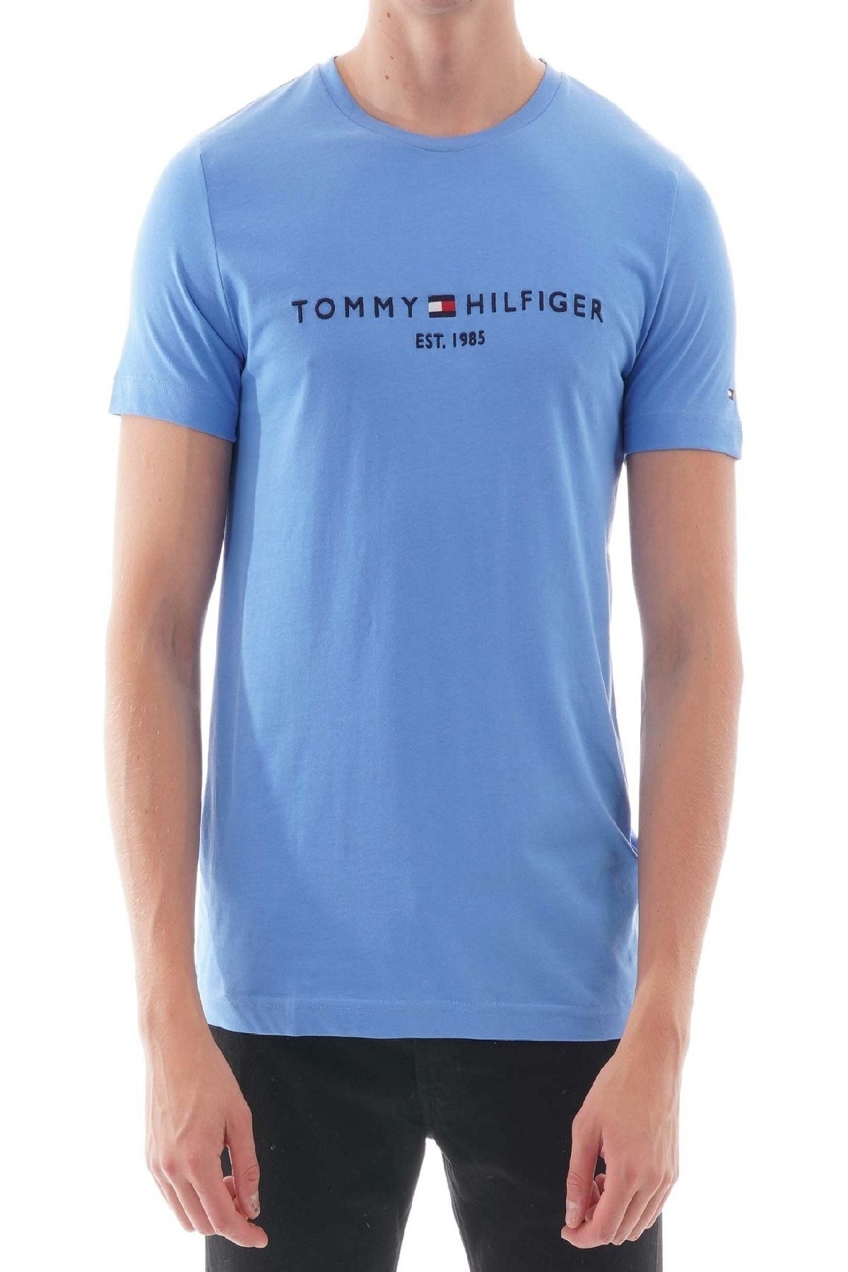 Tommy Hilfiger Erkek Mavi  Logo Tee T-shirt Mw0mw11797