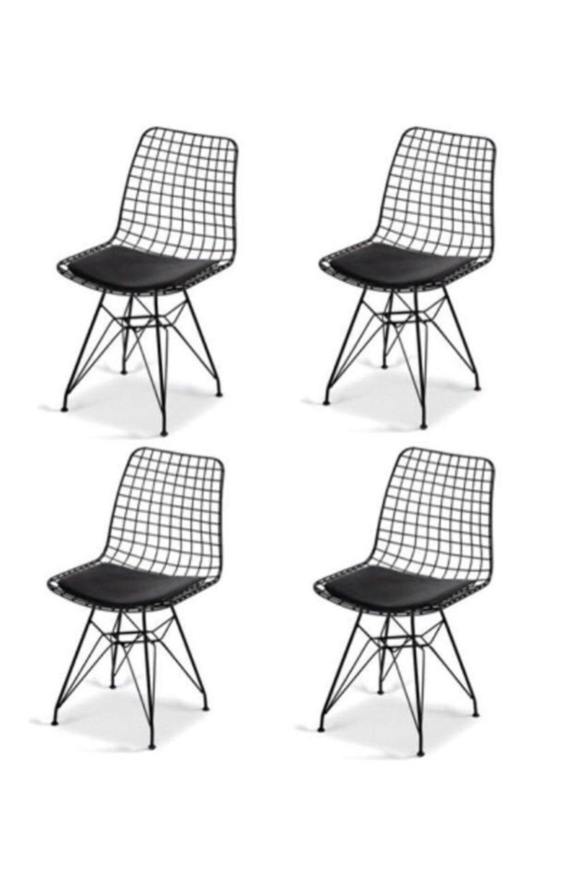 Avvio Roma 4'lü Siyah Tel Sandalye- Mutfak Sandalyesi