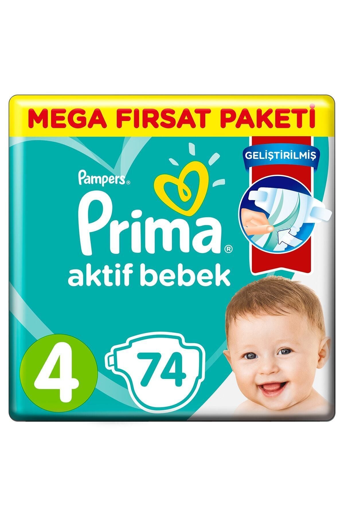 Prima Bebek Bezi Aktif Bebek 4 Beden 74 Adet Mega Fırsat Paketi
