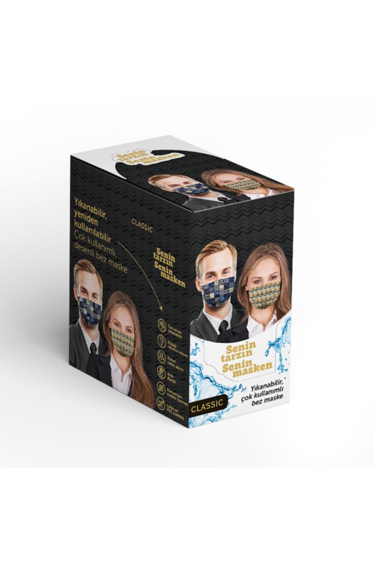 Puumask (Classic Model) Kutuda 40 Adet Desenli Yıkanabilir Yeni Nesil Kumaş Telli Bez Maske